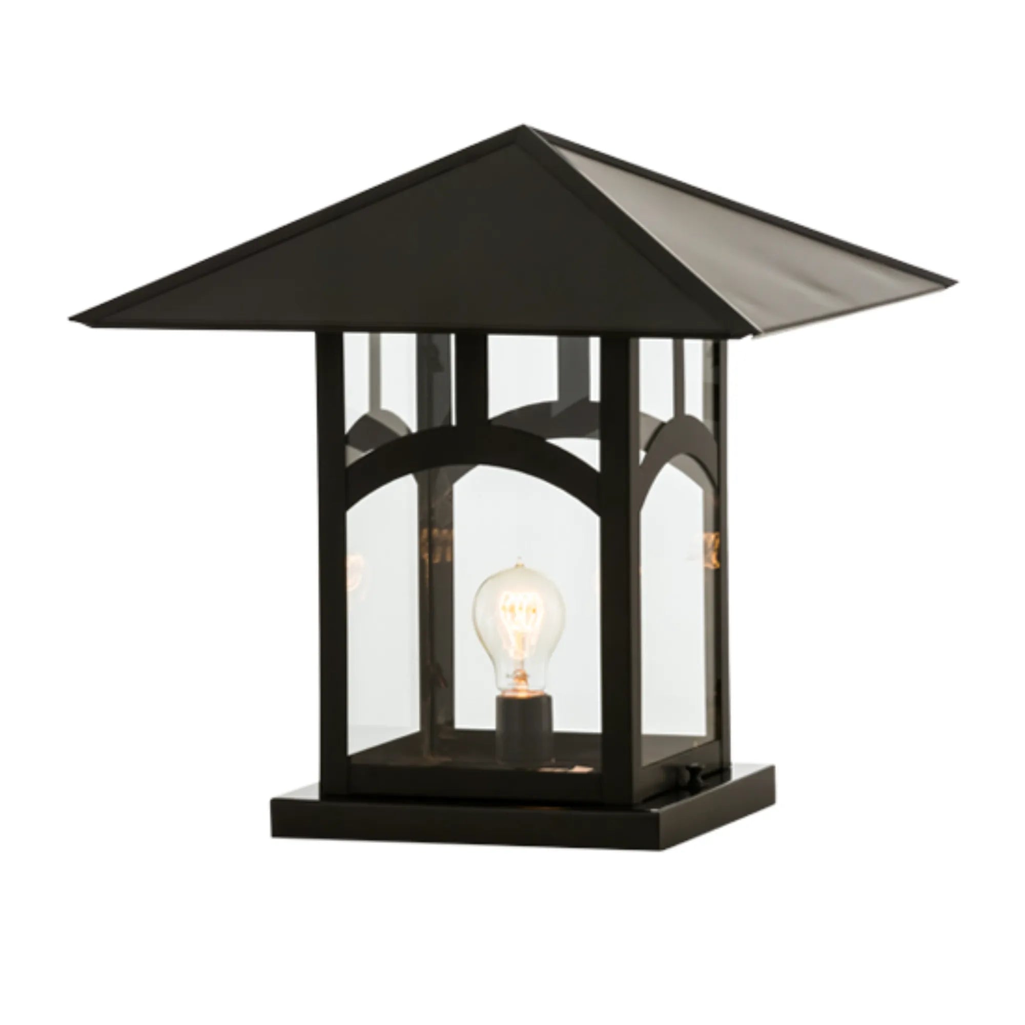 18"Sq Seneca Hill Top Pier Mount – Craftsman Brown – Clear Glass – Wet-Rated – Meyda Lighting