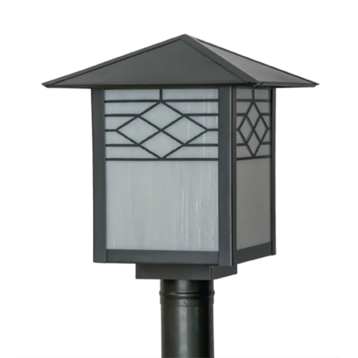12"Square Seneca Ponte Post Mount – Craftsman Brown – White Art Glass – Wet-Rated – Meyda Lighting Meyda Lighting