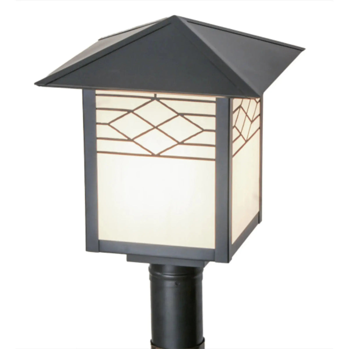 12"Square Seneca Ponte Post Mount – Craftsman Brown – White Art Glass – Wet-Rated – Meyda Lighting Meyda Lighting
