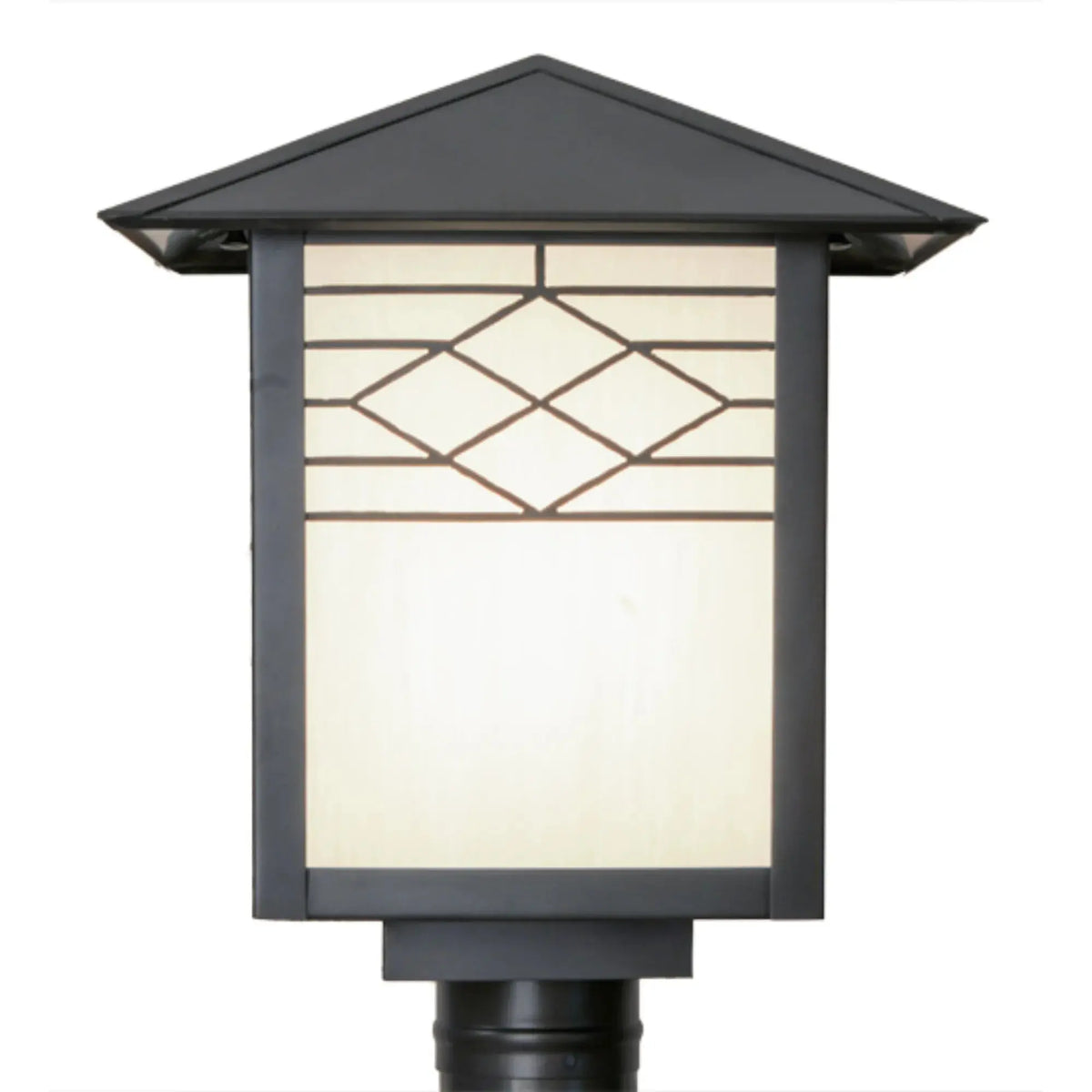 12"Square Seneca Ponte Post Mount – Craftsman Brown – White Art Glass – Wet-Rated – Meyda Lighting Meyda Lighting