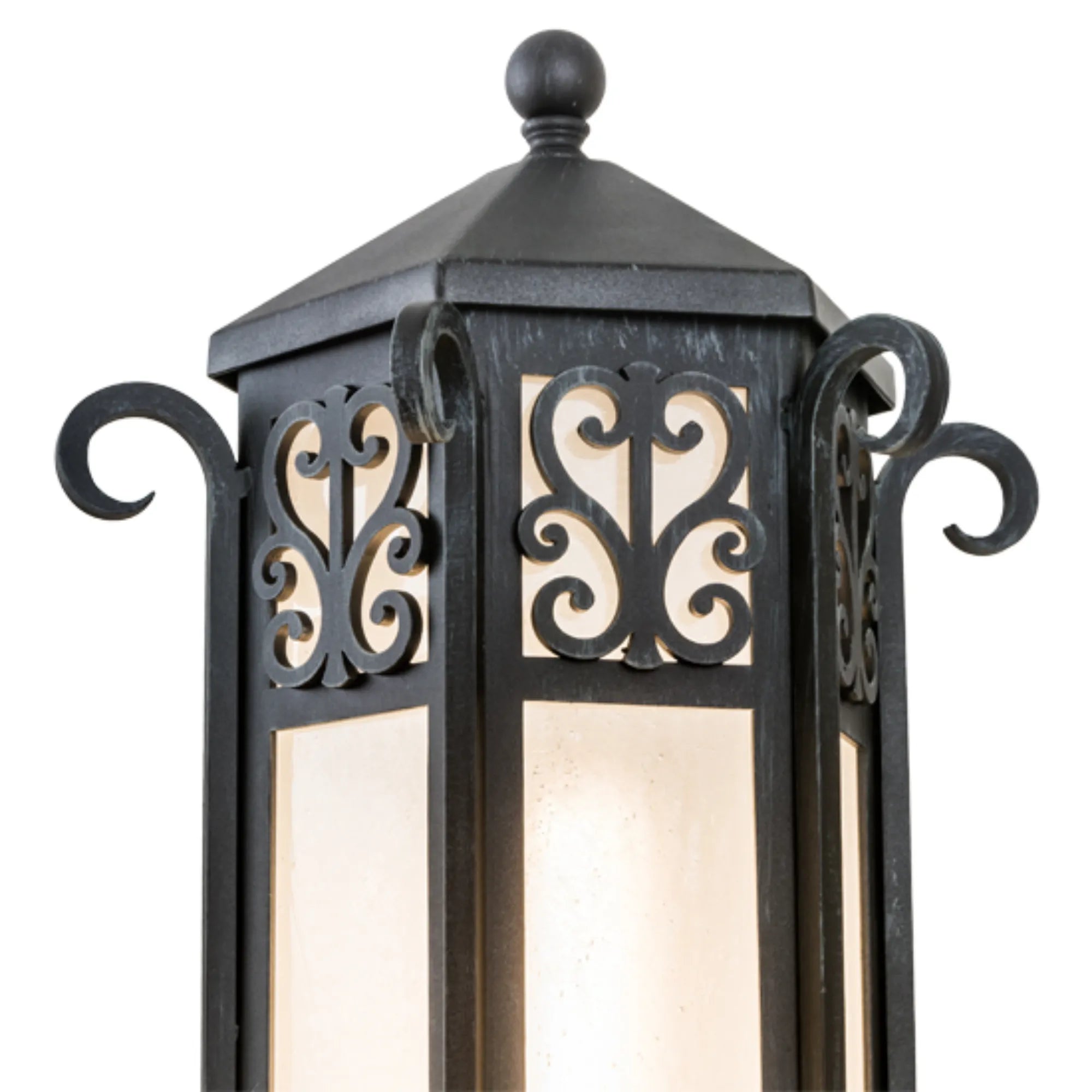 12"W Caprice Pier Mount – Antique Iron Gate – Frosted Seedy – Wet-Rated – Meyda Lighting