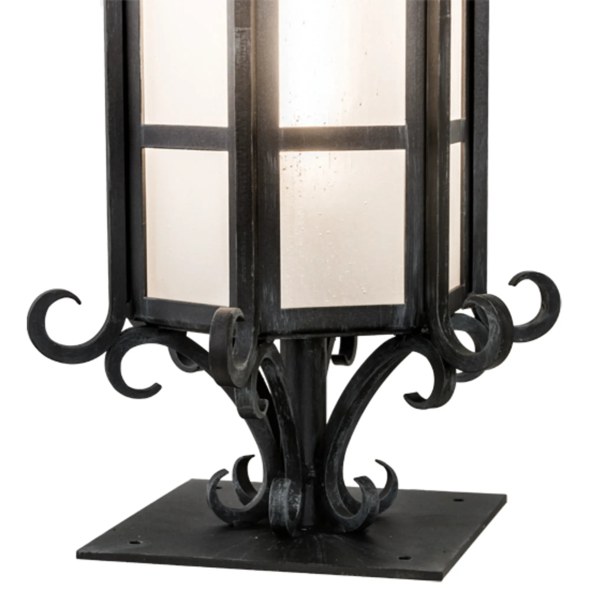 12"W Caprice Pier Mount – Antique Iron Gate – Frosted Seedy – Wet-Rated – Meyda Lighting