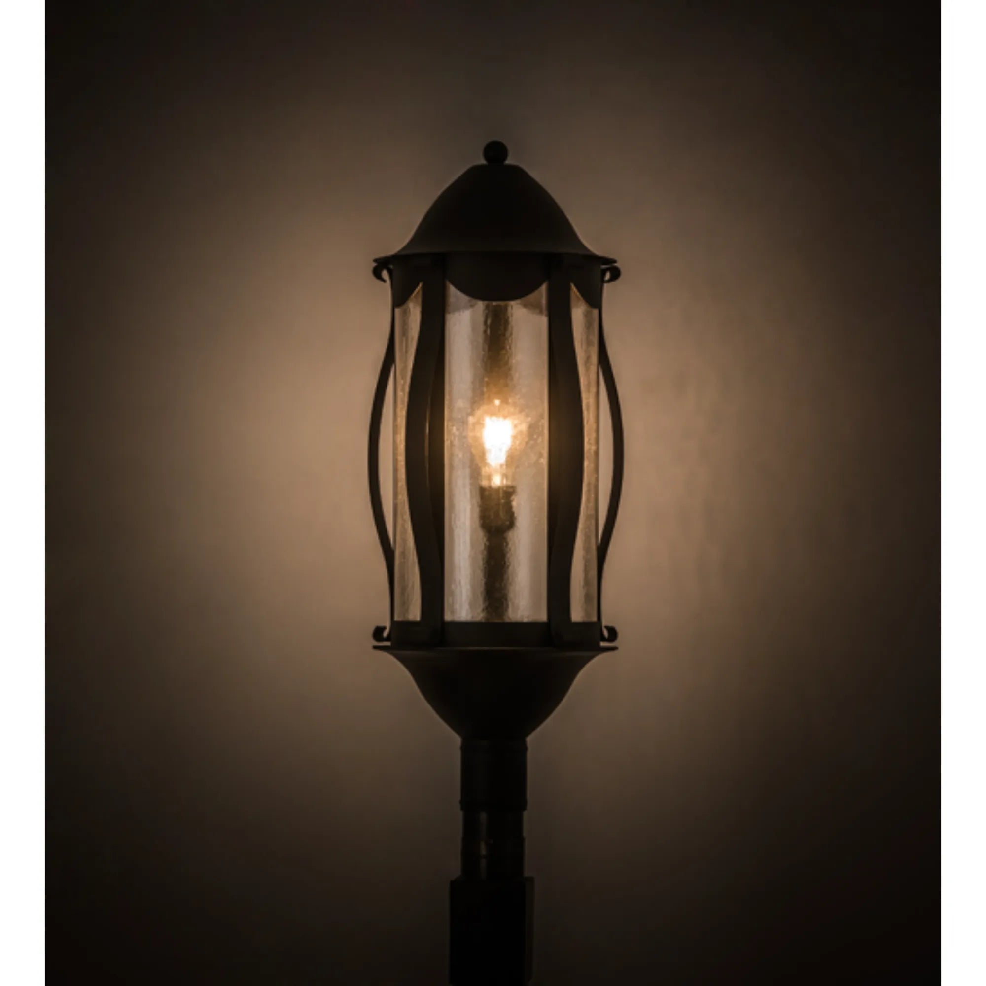 13"W Auvillar Post Mount – Old Wrought Iron – Clear Seeded Glass – Wet-Rated – Meyda Lighting
