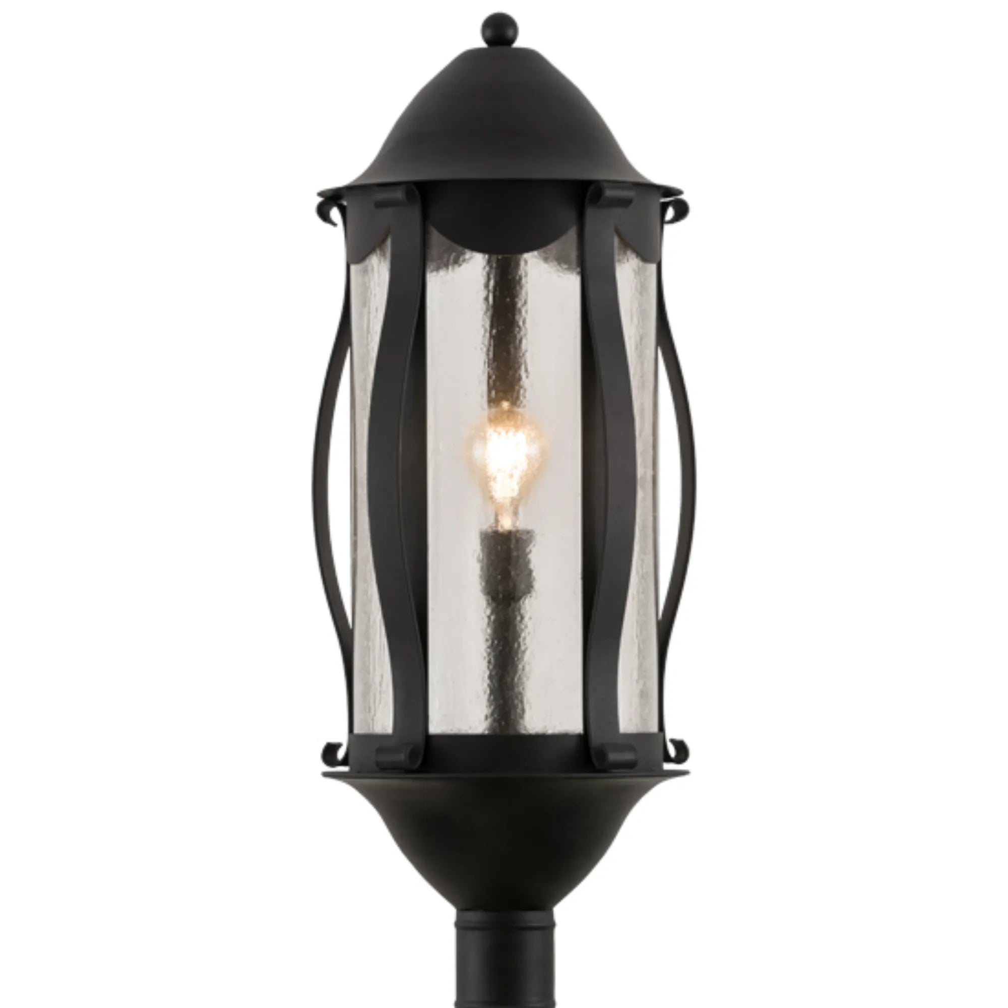 13"W Auvillar Post Mount – Old Wrought Iron – Clear Seeded Glass – Wet-Rated – Meyda Lighting