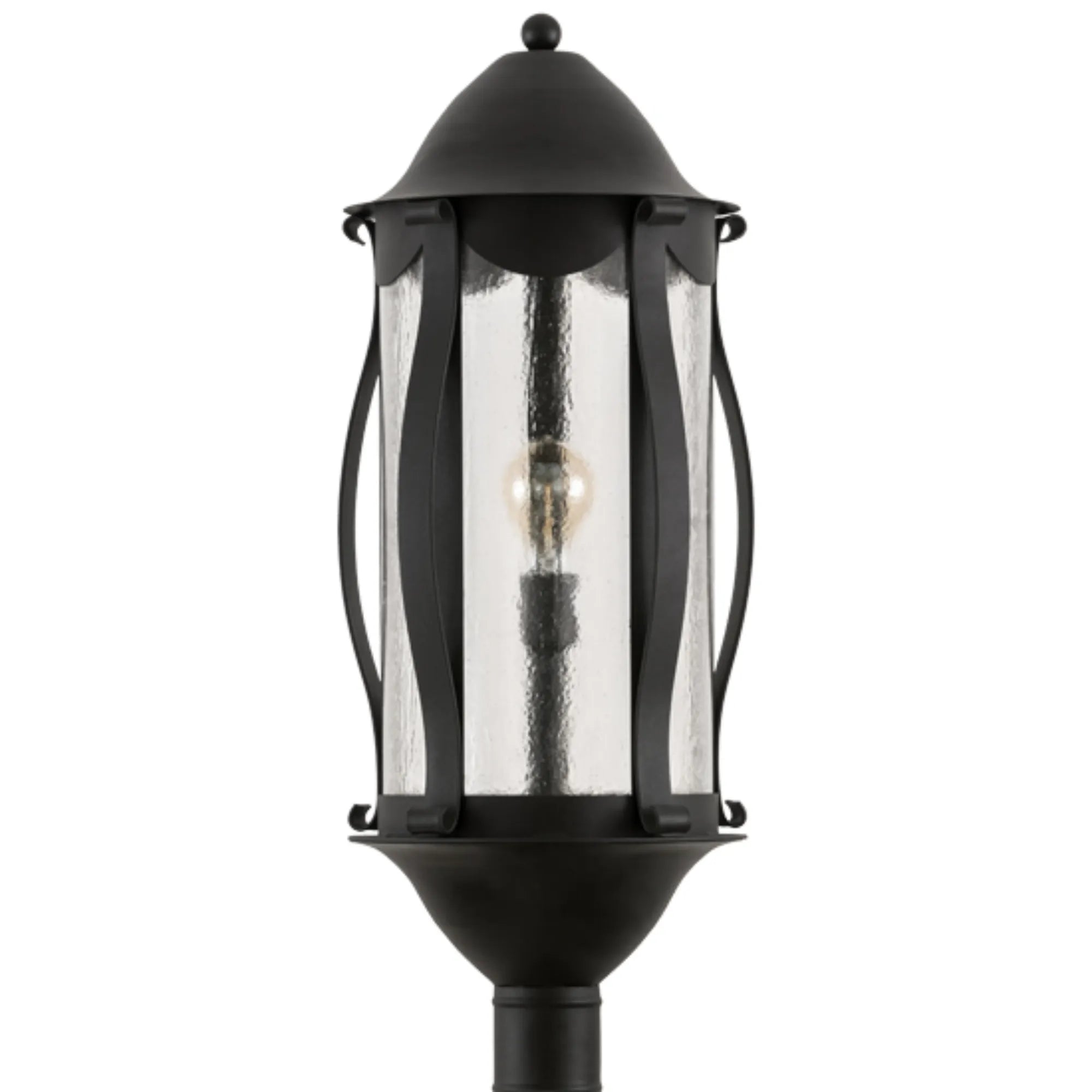 13"W Auvillar Post Mount – Old Wrought Iron – Clear Seeded Glass – Wet-Rated – Meyda Lighting