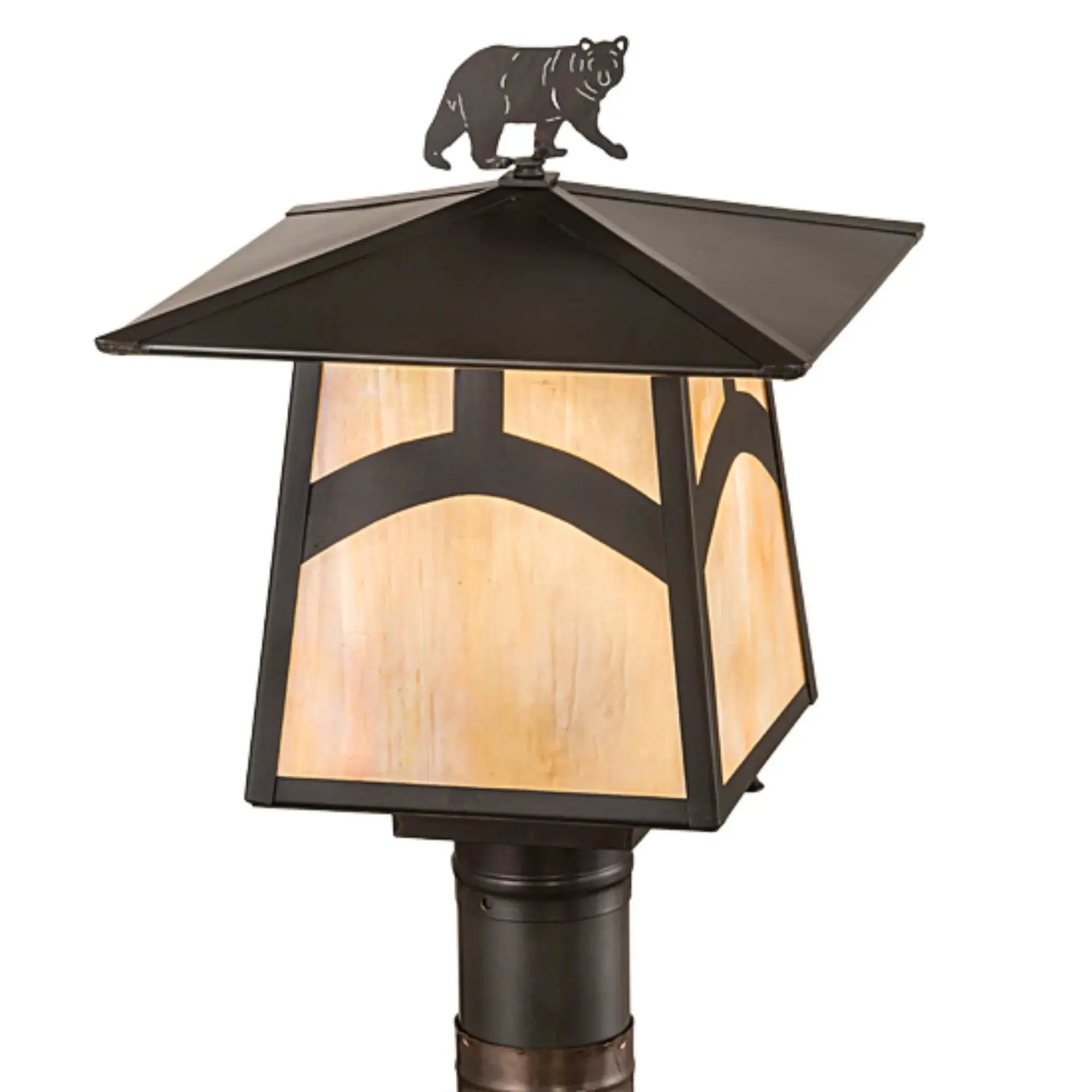 12" Square Seneca Hill Top W/ Bear Post Mount – Craftsman Brown – Wet-Rated – Meyda Lighting Meyda Lighting