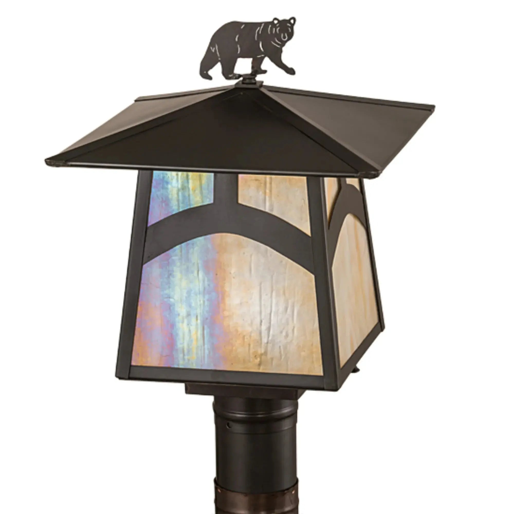 12" Square Seneca Hill Top W/ Bear Post Mount – Craftsman Brown – Wet-Rated – Meyda Lighting Meyda Lighting