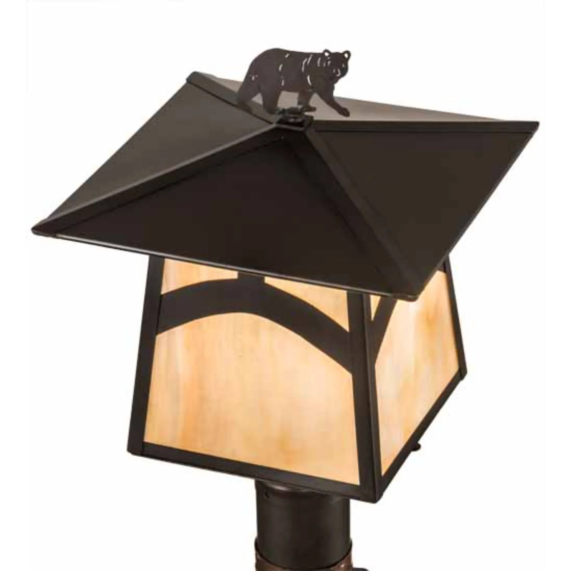 12" Square Seneca Hill Top W/ Bear Post Mount – Craftsman Brown – Wet-Rated – Meyda Lighting