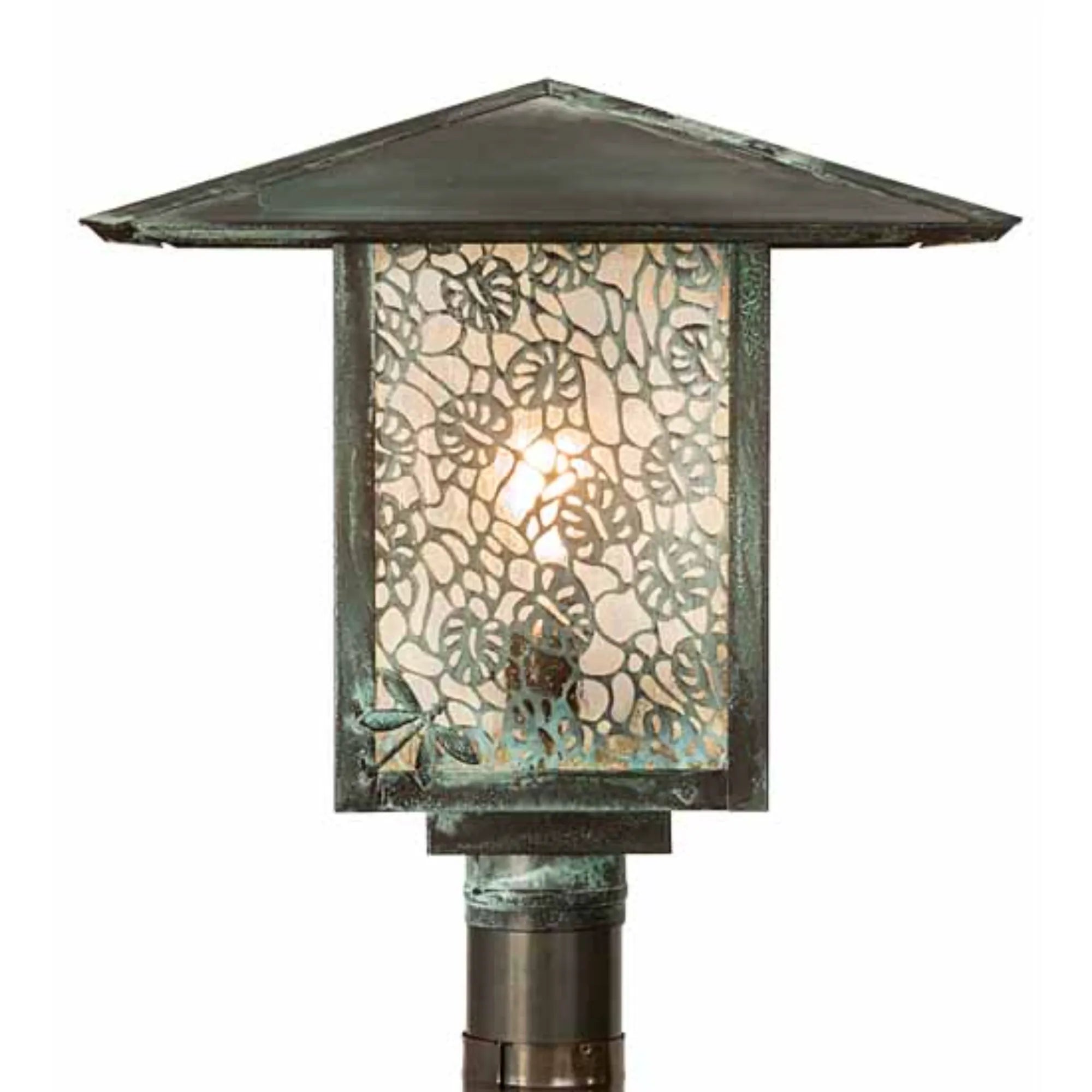 16" Square Seneca Lotus Leaf and Dragonfly Post Mount – Meyda Lighting