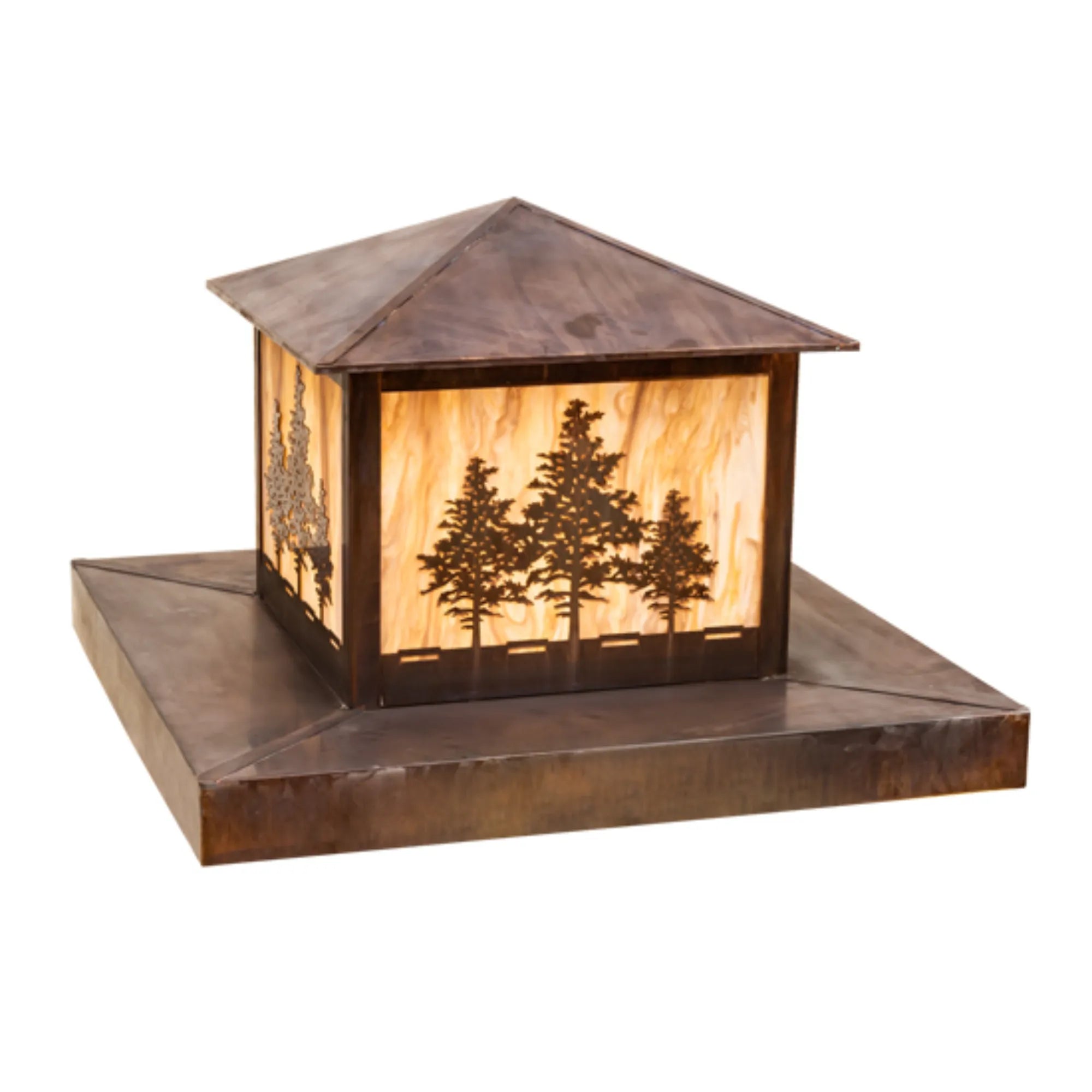 36" Square Tamarack Pier Mount – Vintage Copper – Travertine Idalight – Wet-Rated – Meyda Lighting