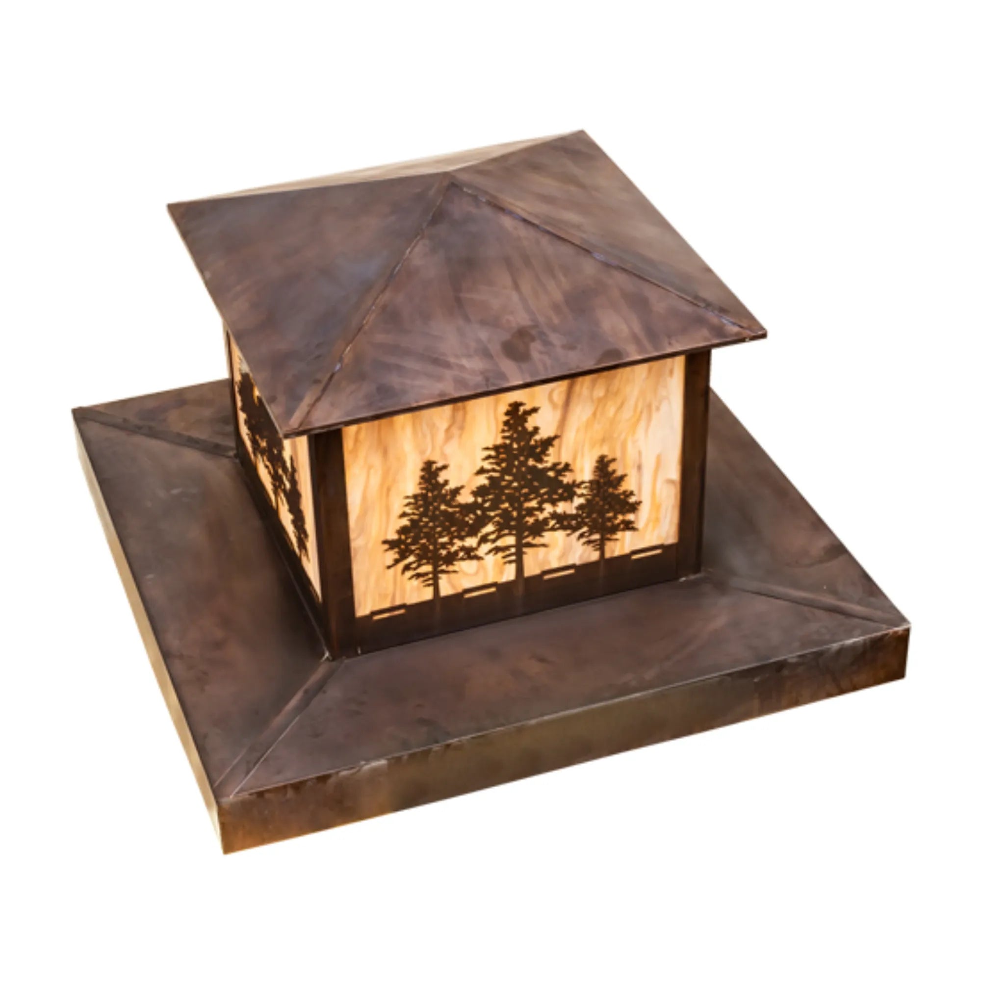 36" Square Tamarack Pier Mount – Vintage Copper – Travertine Idalight – Wet-Rated – Meyda Lighting