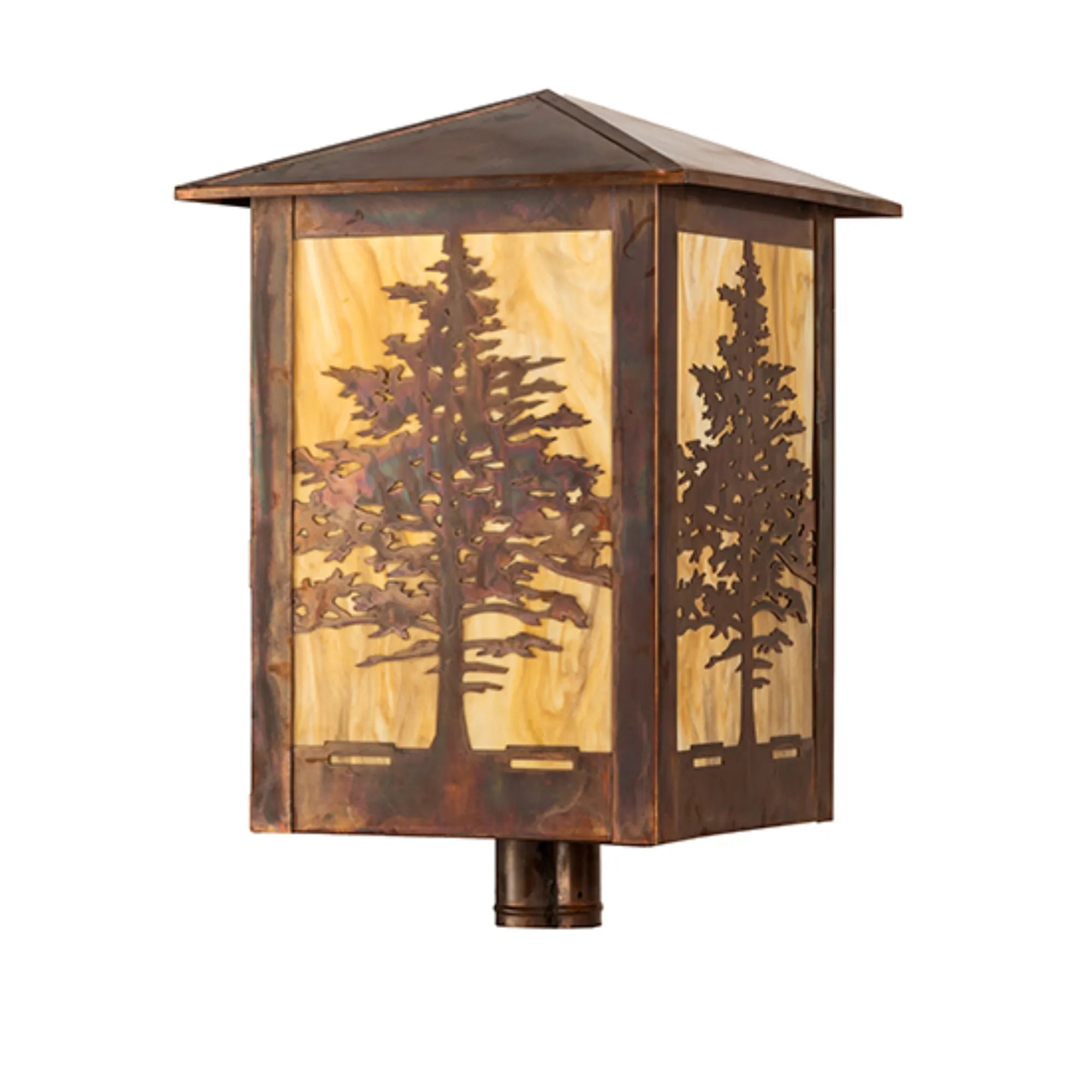 16" Square Tamarack Post Mount – Vintage Copper – Travertine Idalight – Wet-Rated – Meyda Lighting