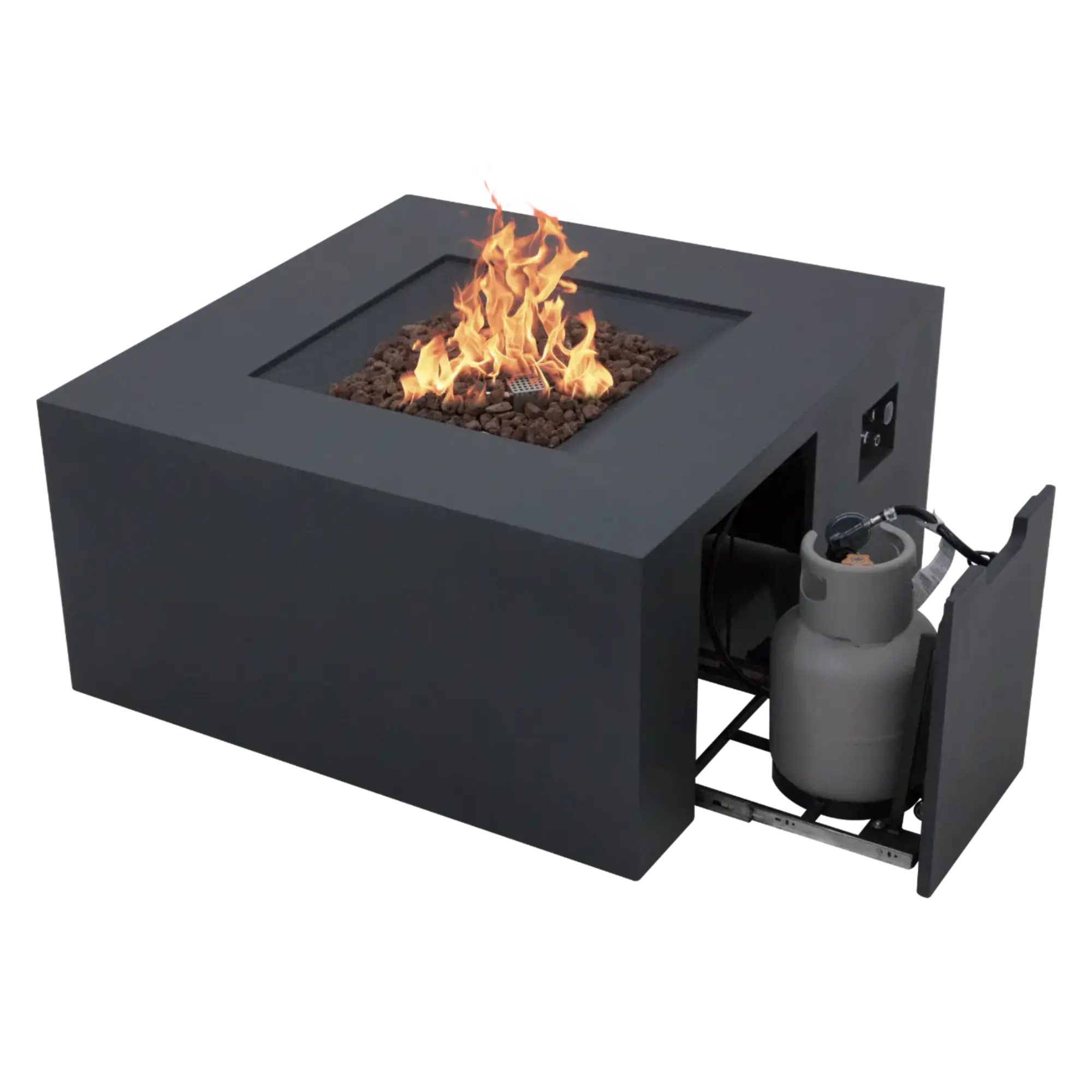 Rocky 43″ Square Concrete Liquid Propane Fire Table with Hidden Tank – Elementi Elementi