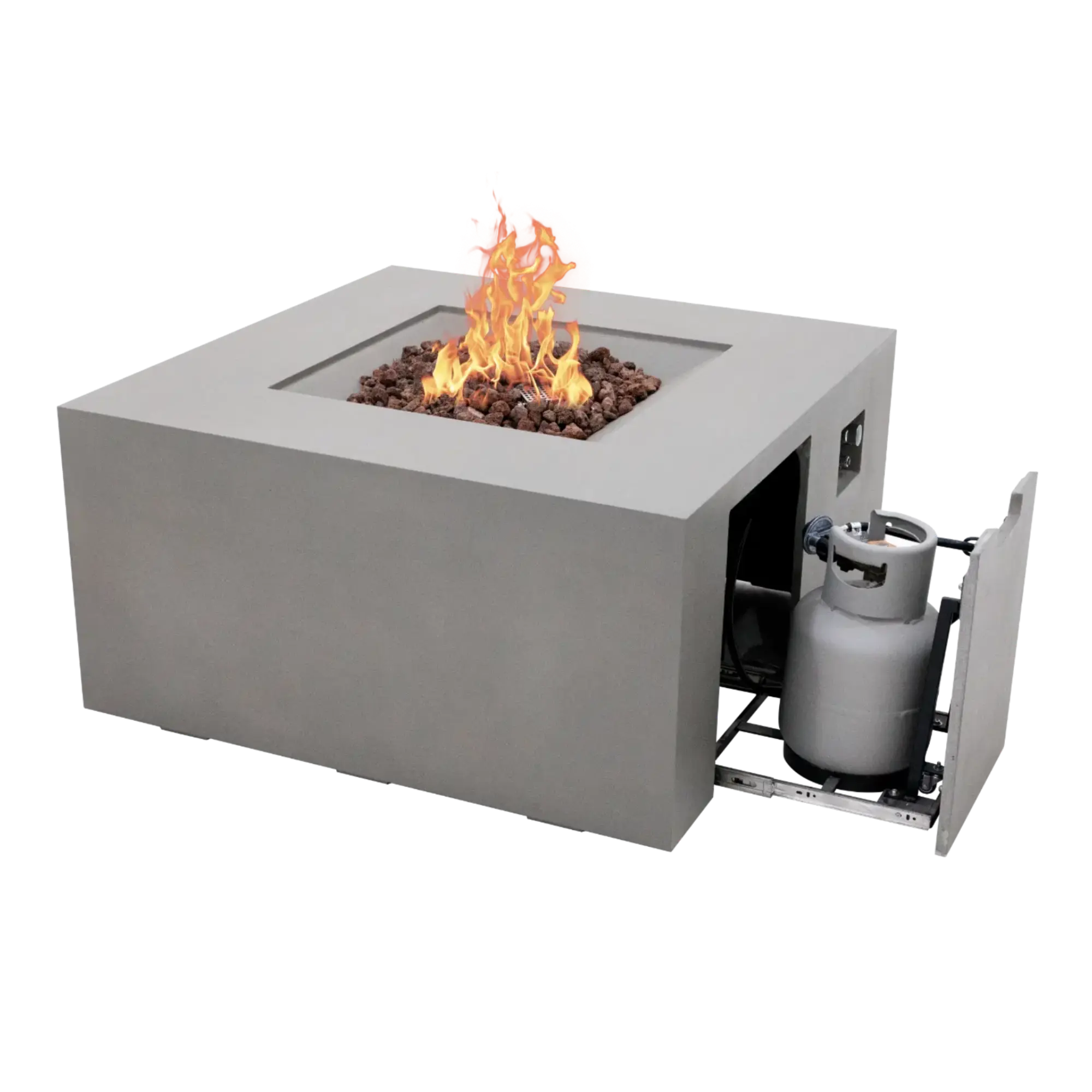 Rocky 43″ Square Concrete Liquid Propane Fire Table with Hidden Tank – Elementi Elementi