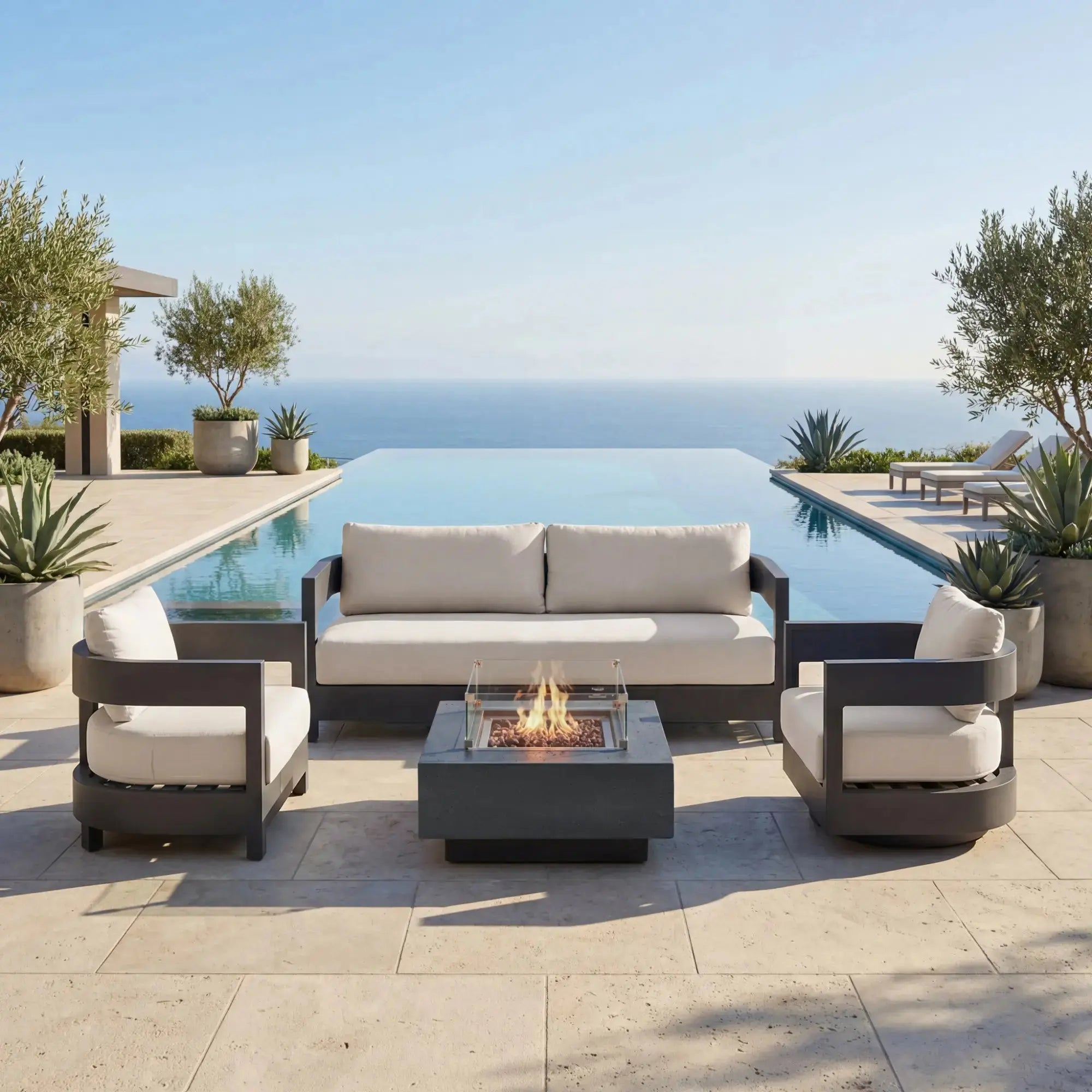 Monaco Aluminum Outdoor Lounge Chair with Sunbrella Cushions (OS2601S) - Elementi Elementi