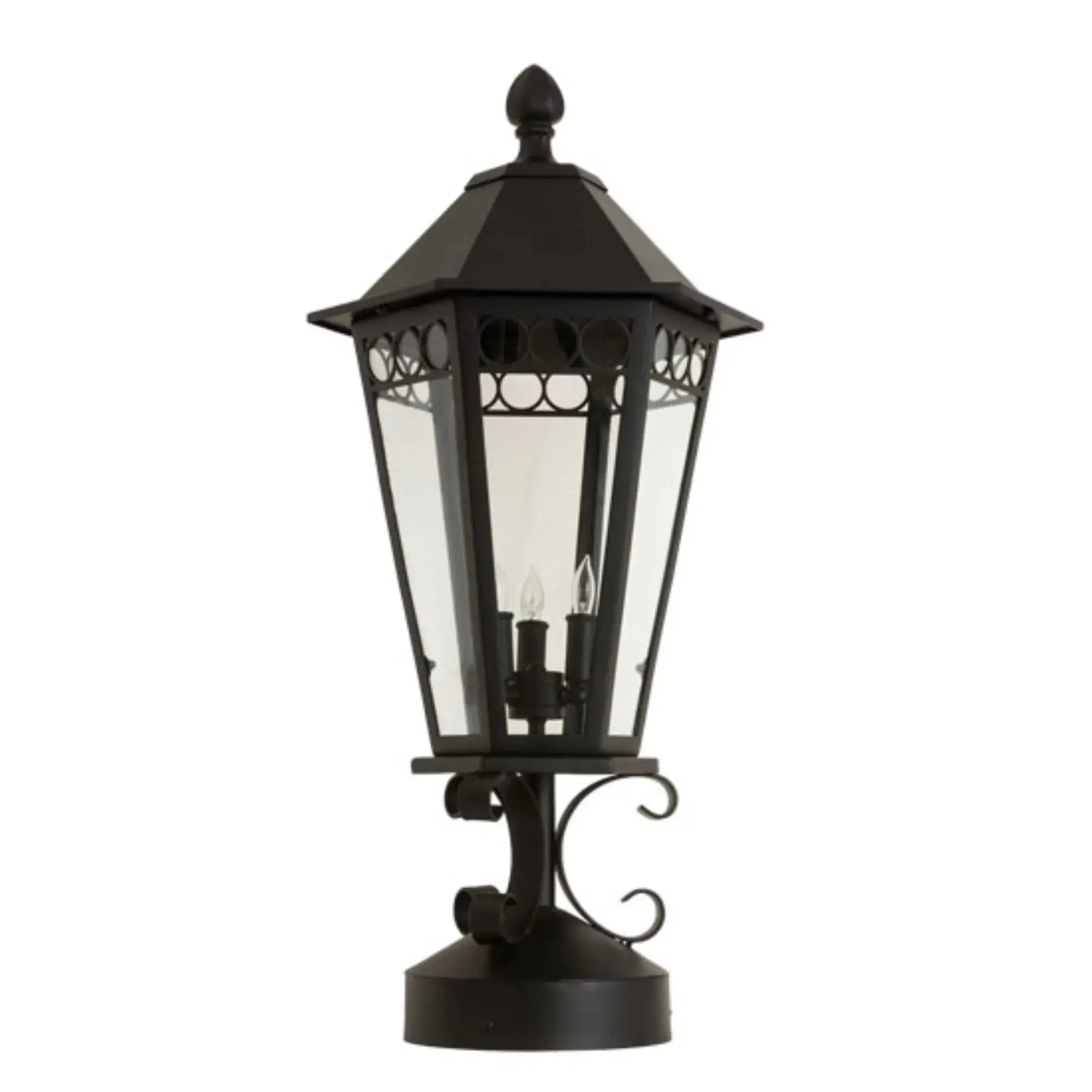 14" Wide Yorkshire Lantern Post Mount – Solar Black – Clear Glass – Wet-Rated – Meyda Lighting Meyda Lighting