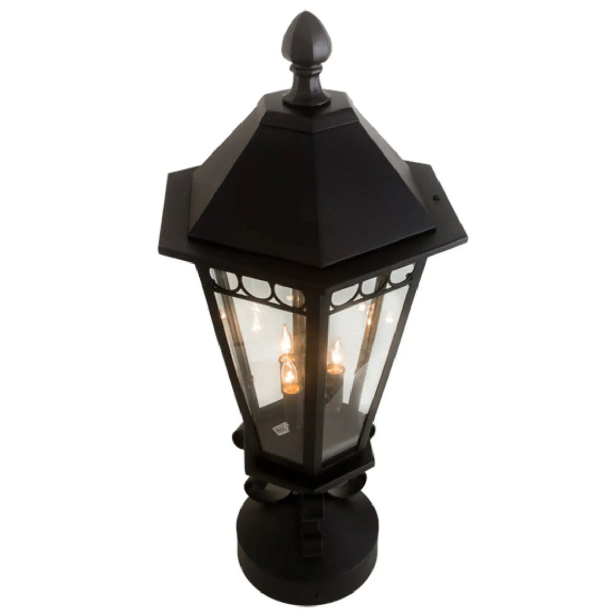 14" Wide Yorkshire Lantern Post Mount – Solar Black – Clear Glass – Wet-Rated – Meyda Lighting Meyda Lighting