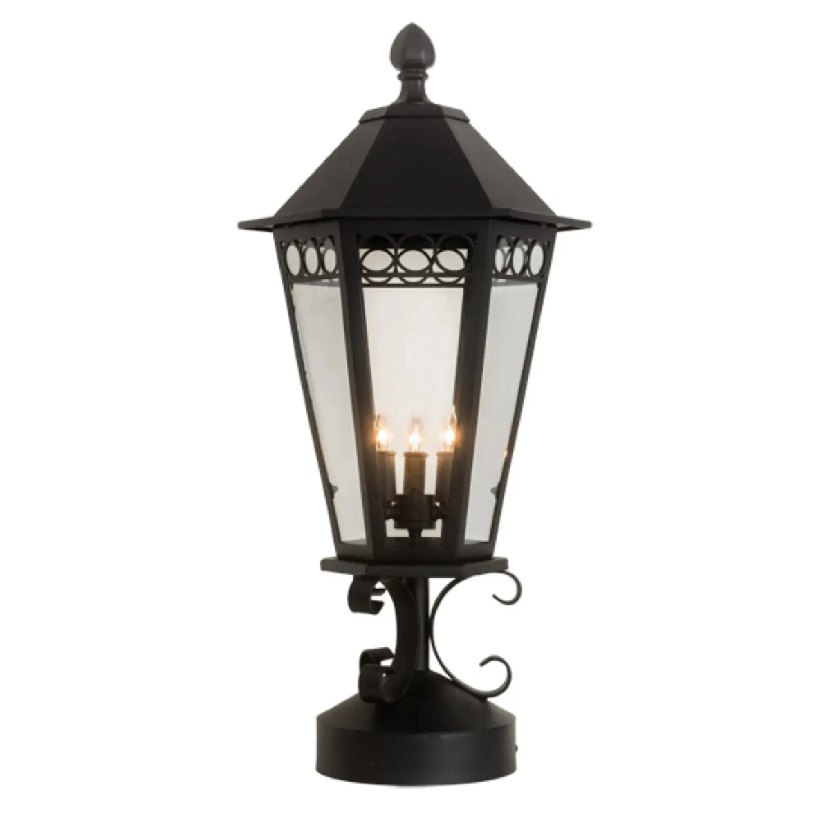 14" Wide Yorkshire Lantern Post Mount – Solar Black – Clear Glass – Wet-Rated – Meyda Lighting Meyda Lighting