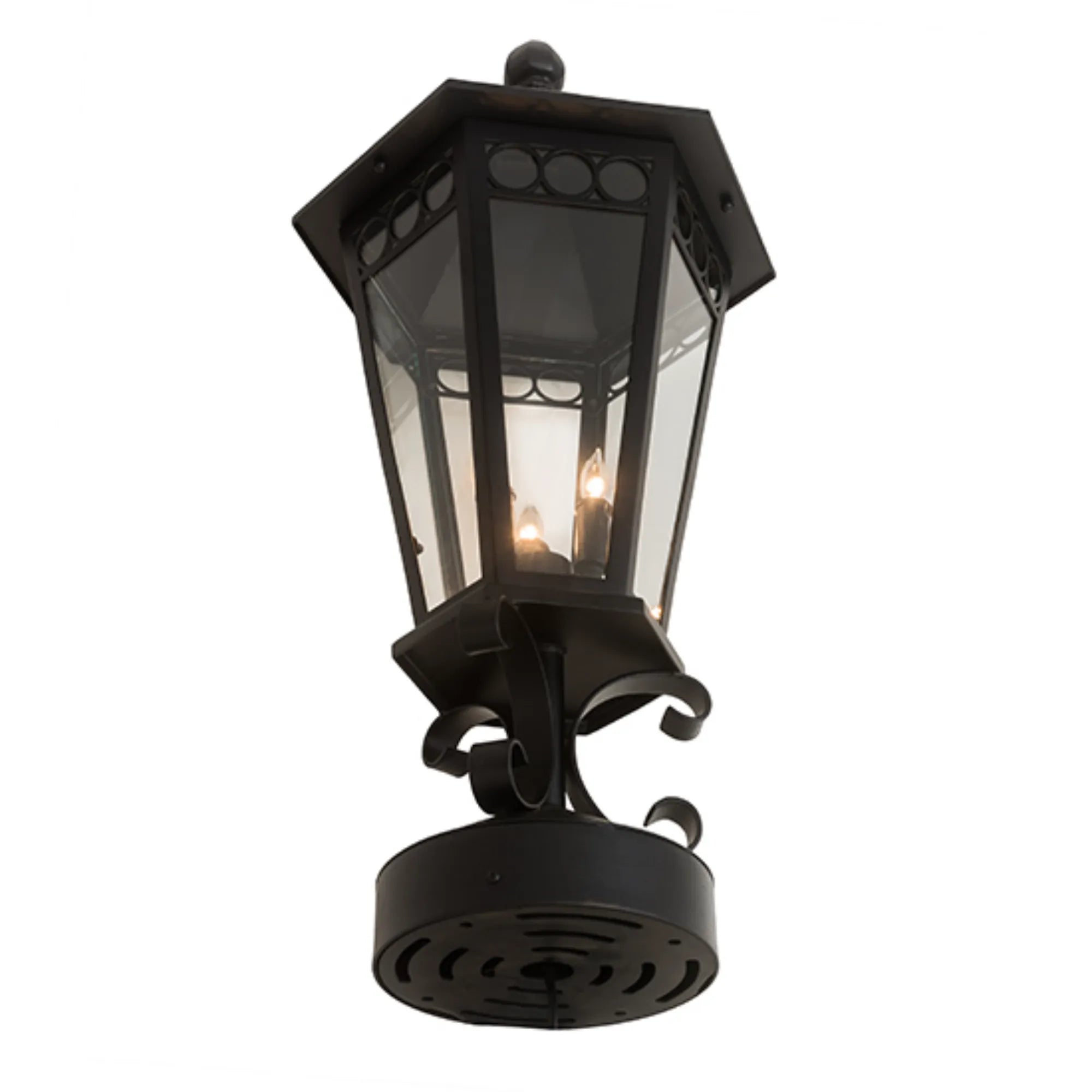 14" Wide Yorkshire Lantern Post Mount – Solar Black – Clear Glass – Wet-Rated – Meyda Lighting