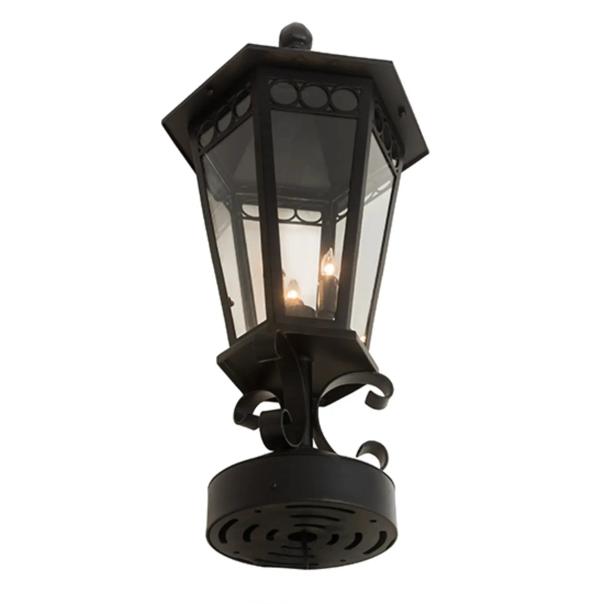 14" Wide Yorkshire Lantern Post Mount – Solar Black – Clear Glass – Wet-Rated – Meyda Lighting Meyda Lighting