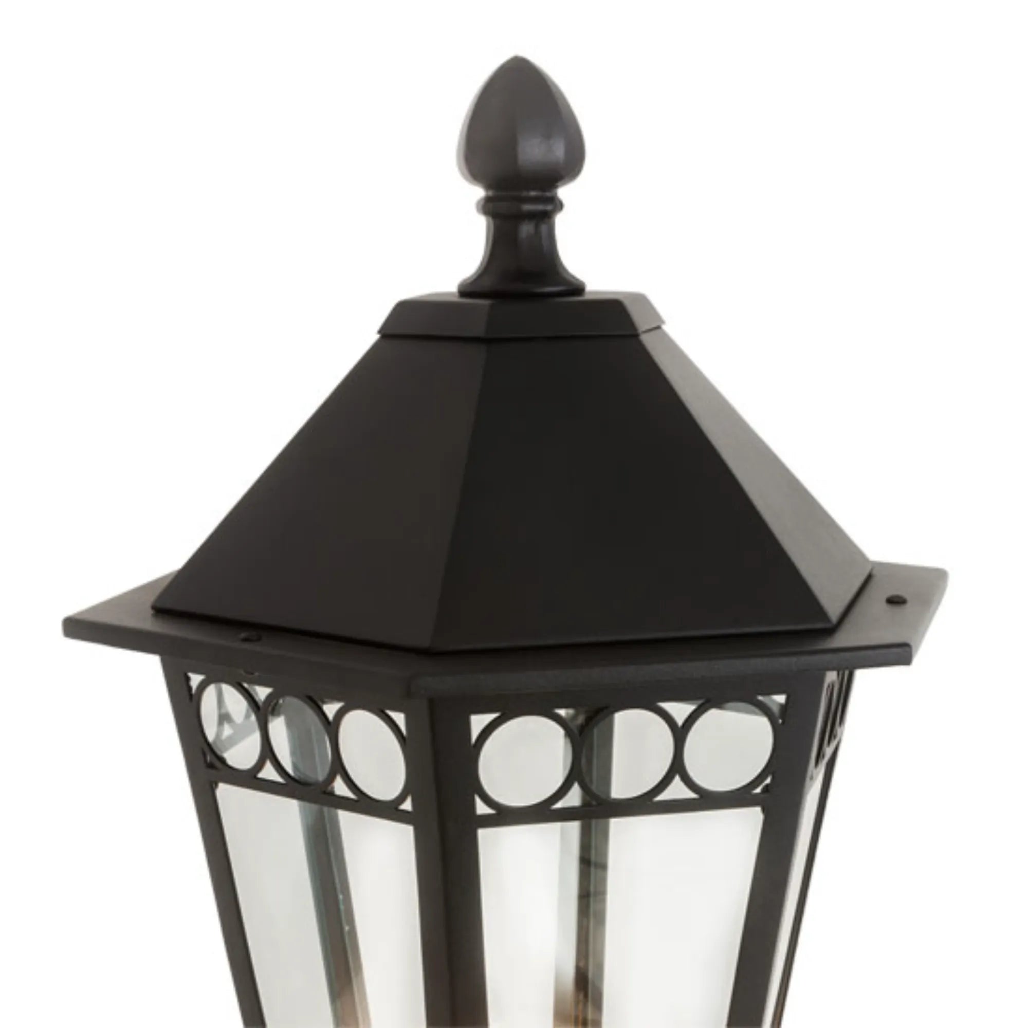 14" Wide Yorkshire Lantern Post Mount – Solar Black – Clear Glass – Wet-Rated – Meyda Lighting