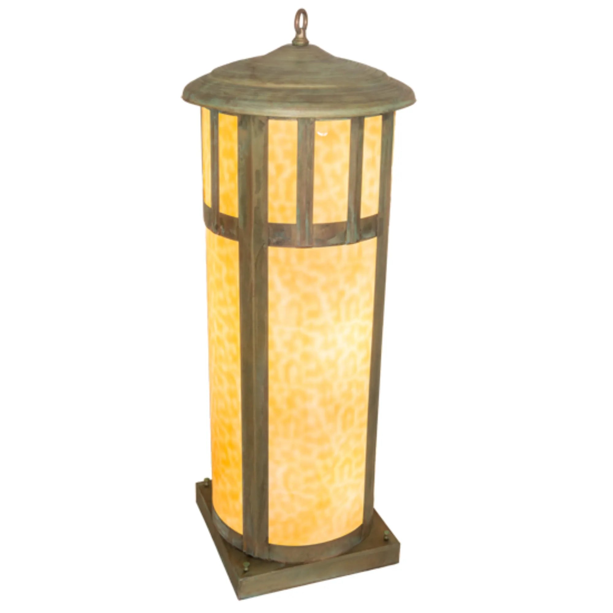 14" Wide Double Bar Mission Pier Mount – Verdigris – Beige Art Glass – Wet-Rated – Meyda Lighting