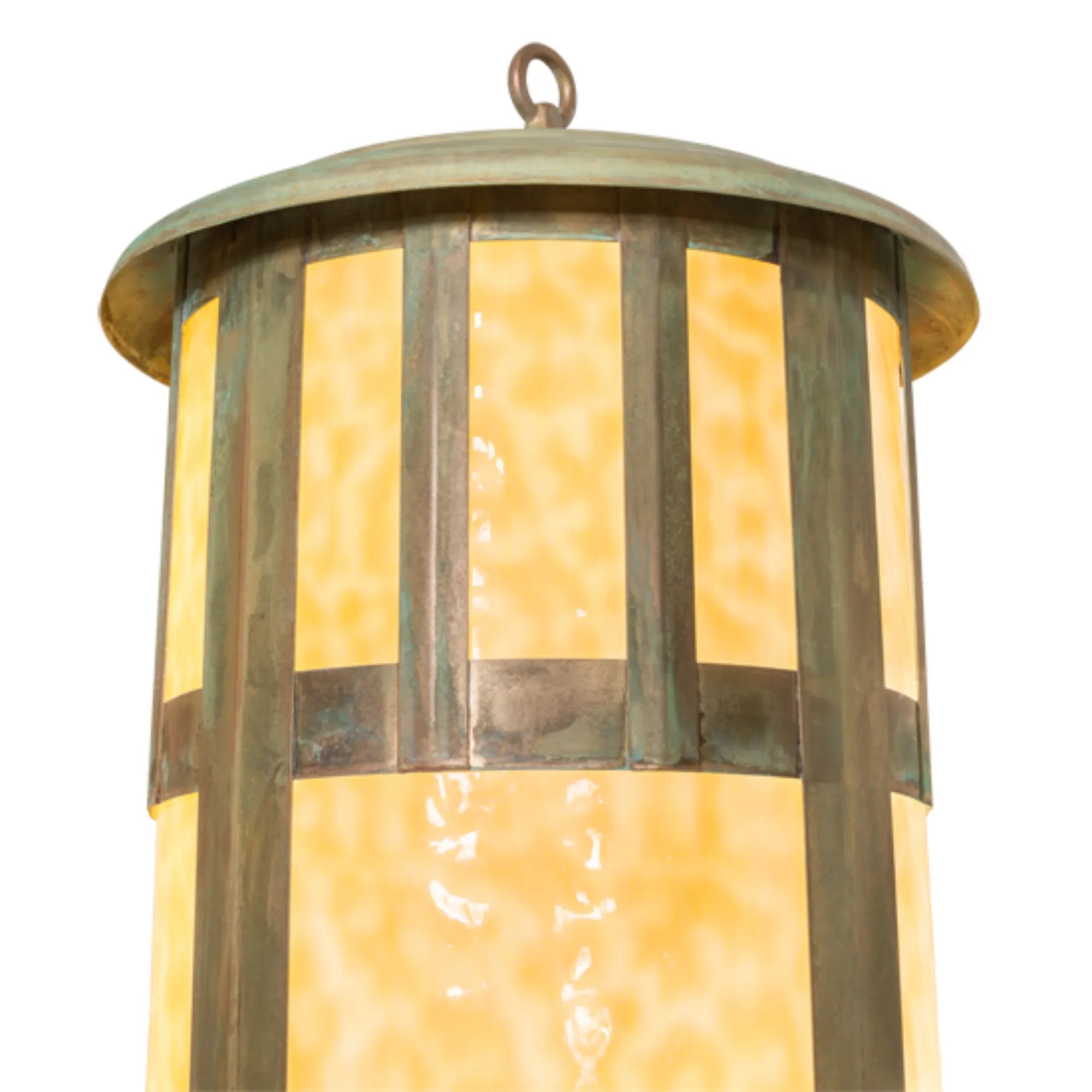 14" Wide Double Bar Mission Pier Mount – Verdigris – Beige Art Glass – Wet-Rated – Meyda Lighting