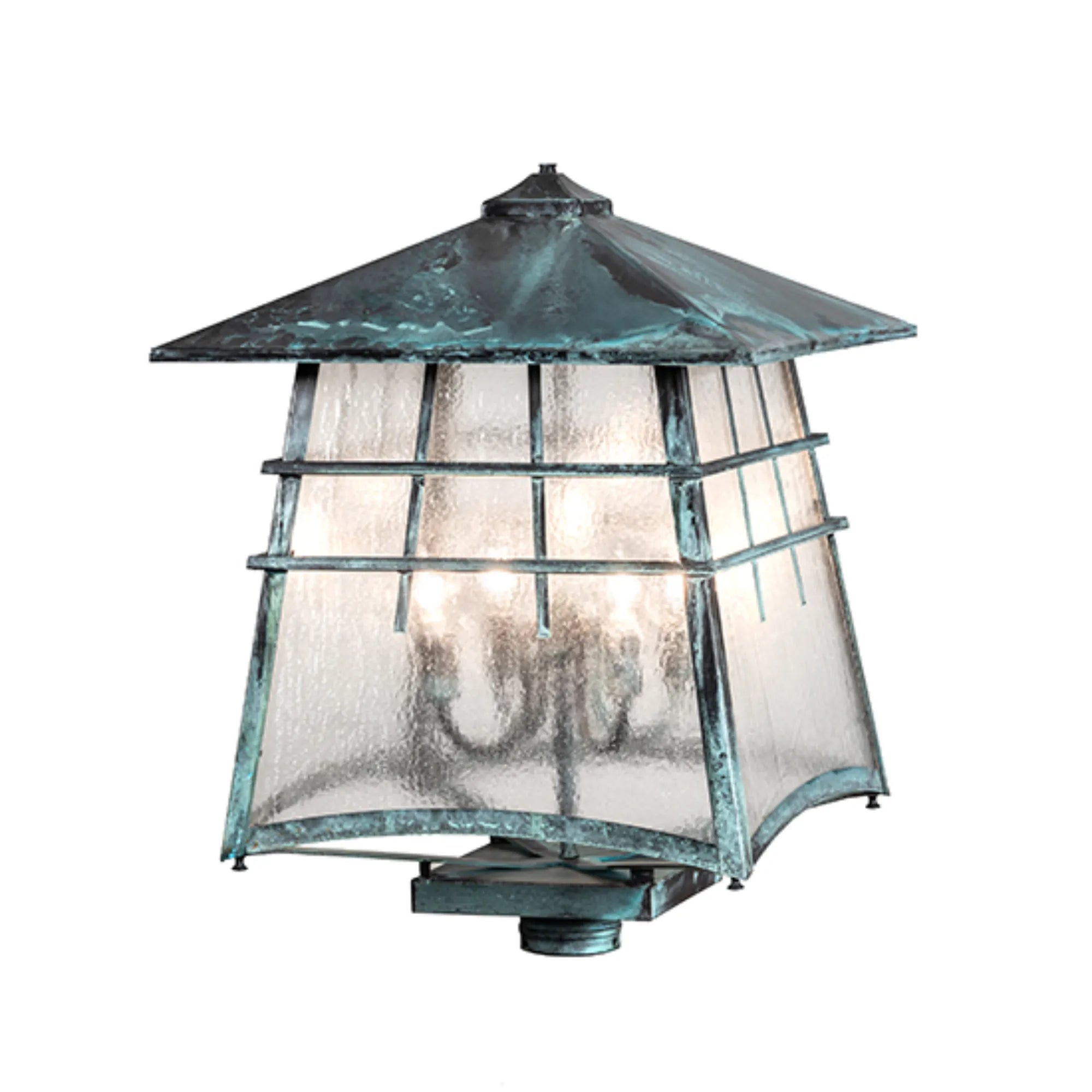 18" Square Stillwater Post Mount – Verdigris – Clear Seeded Glass – Wet-Rated – Meyda Lighting
