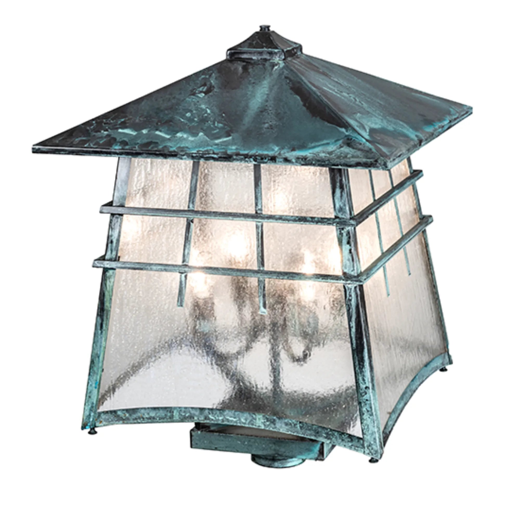 18" Square Stillwater Post Mount – Verdigris – Clear Seeded Glass – Wet-Rated – Meyda Lighting