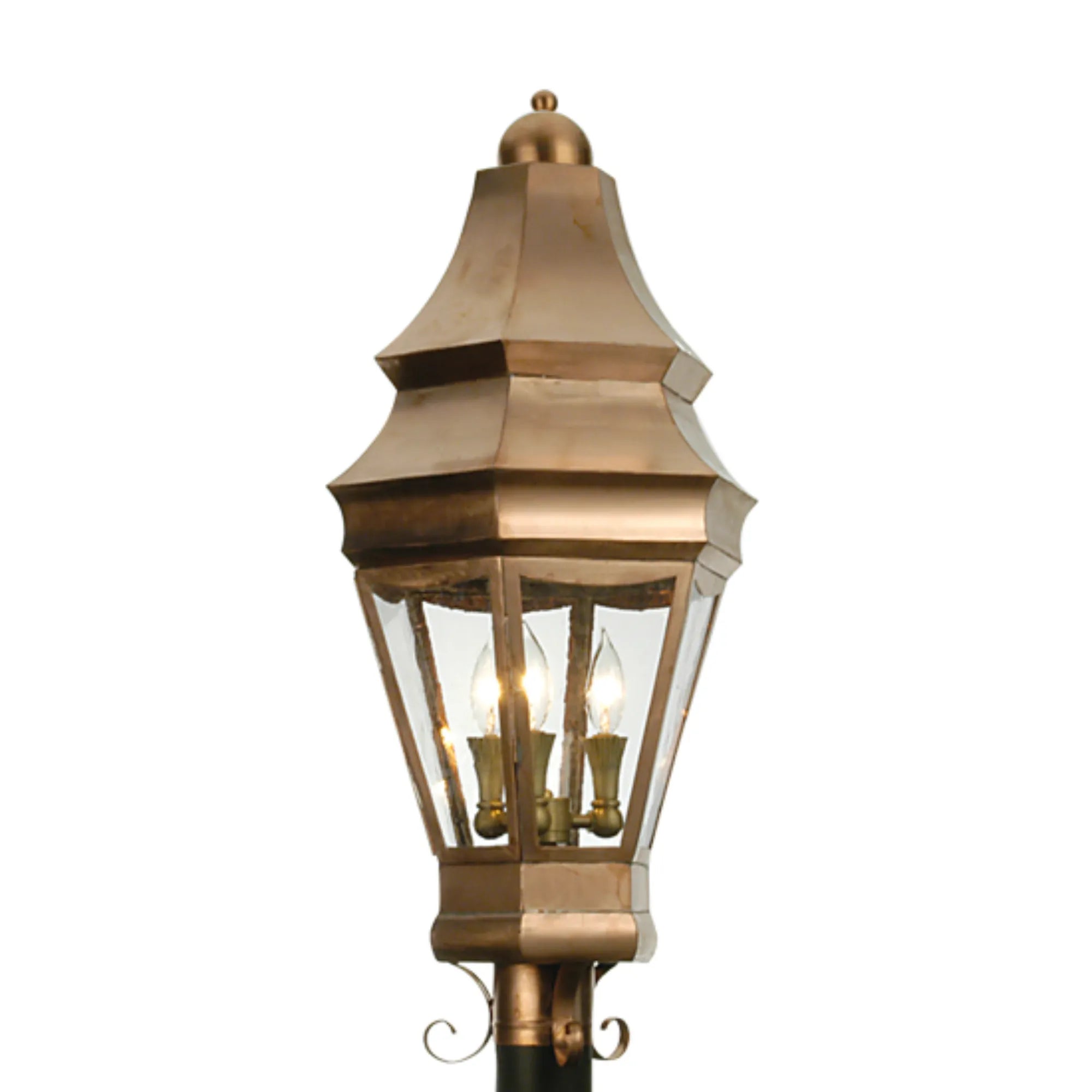 14" Wide Statesboro Post Mount – Raw Copper – Clear Glass – Wet-Rated – Meyda Lighting