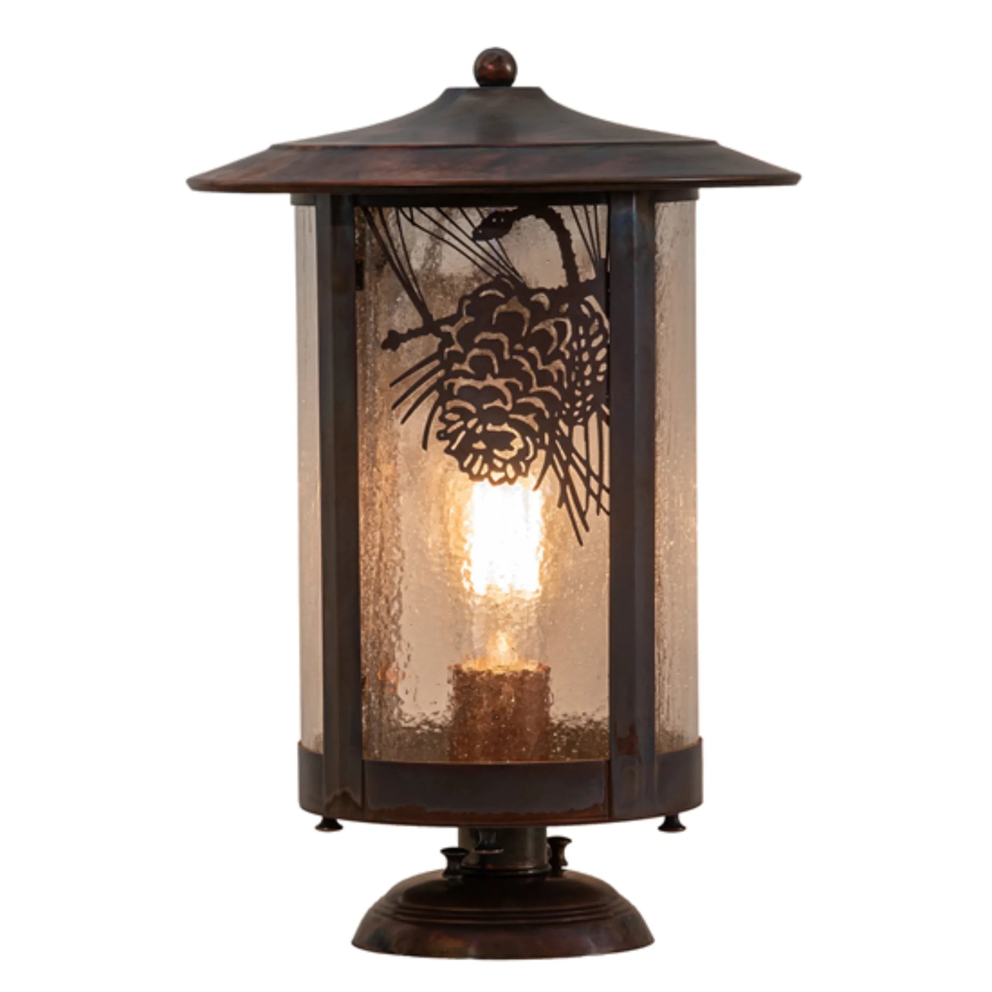 10" Wide Fulton Winter Pine Pier Mount – Vintage Copper – Wet-Rated – Meyda Lighting