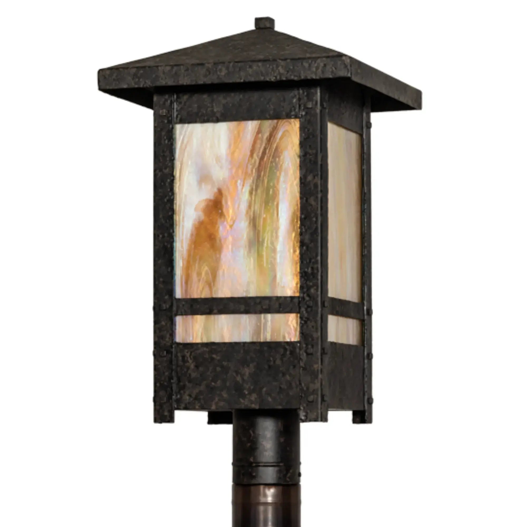 16" Square Irwindale Post Mount – Coffee Bean – .Beige Iridescent Glass – Wet-Rated – Meyda Lighting Meyda Lighting