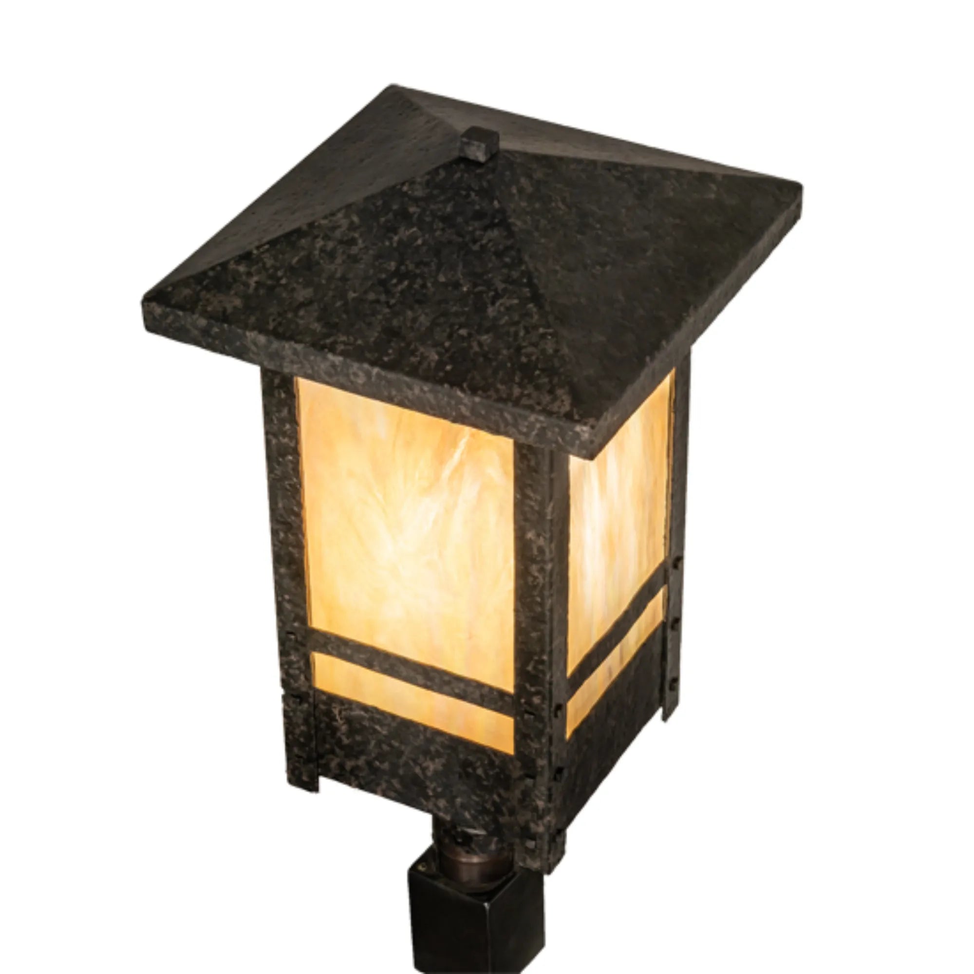 16" Square Irwindale Post Mount – Coffee Bean – .Beige Iridescent Glass – Wet-Rated – Meyda Lighting