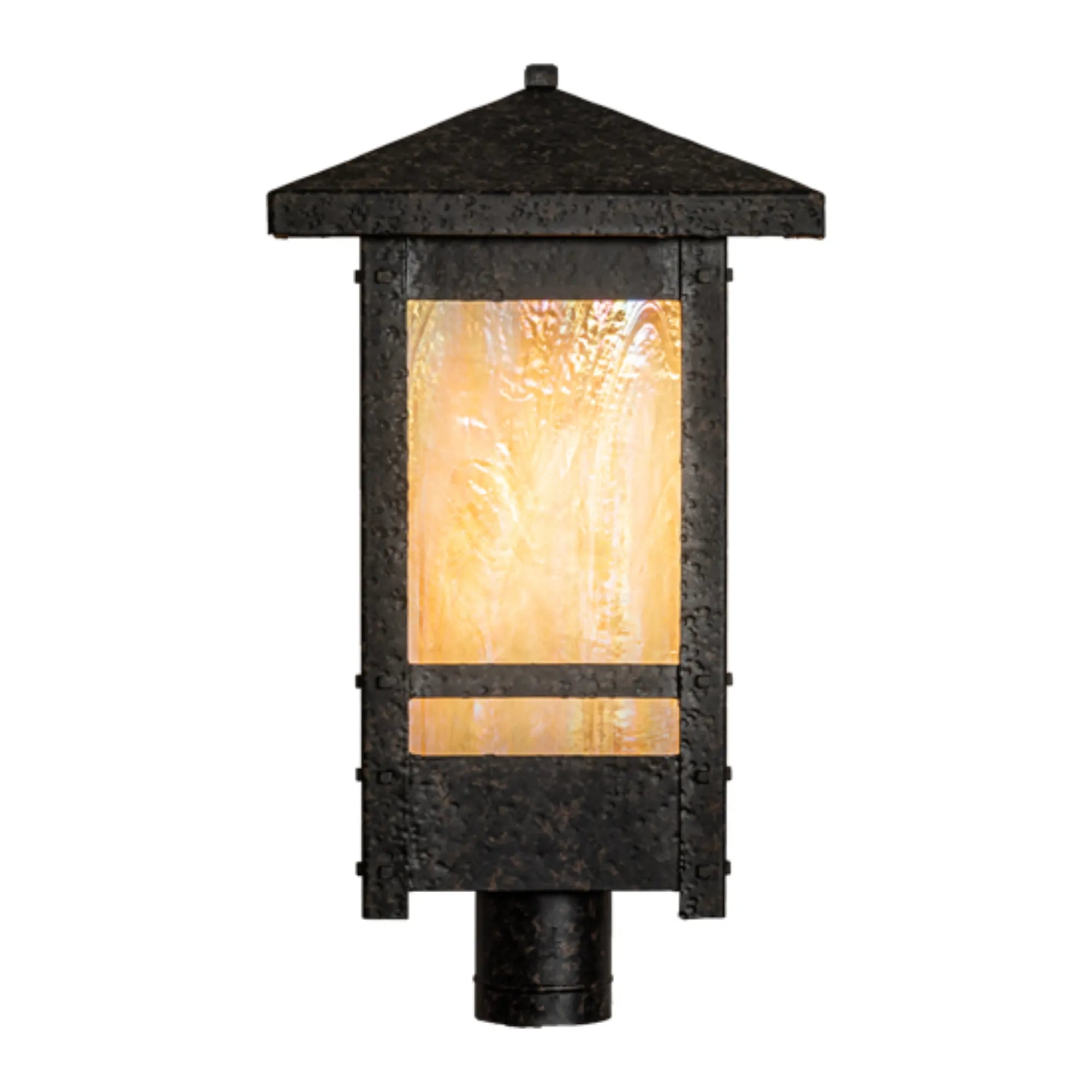 16" Square Irwindale Post Mount – Coffee Bean – .Beige Iridescent Glass – Wet-Rated – Meyda Lighting