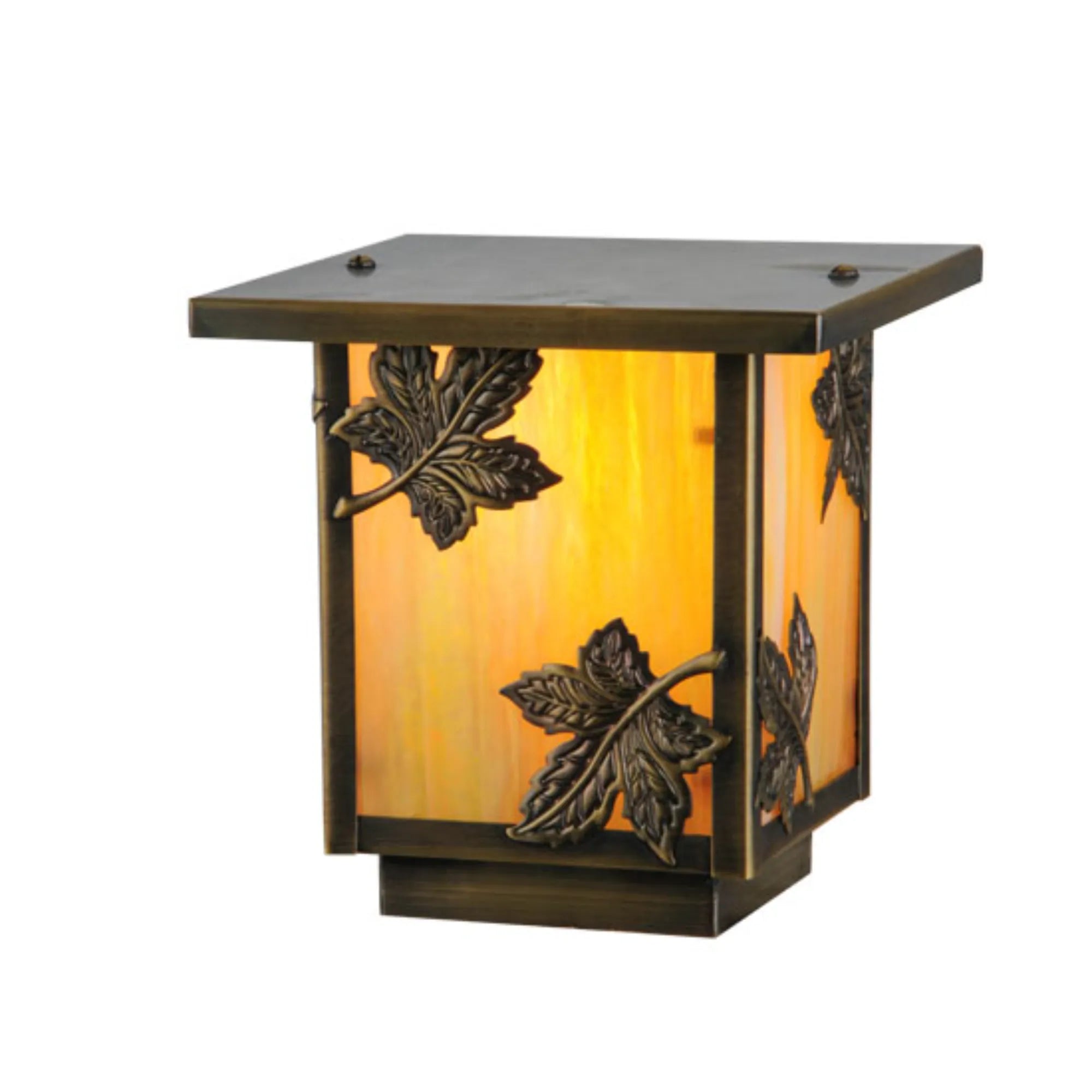 6.5"Sq Hyde Park Maple Leaf Deck Light – Antique Brass – Wet-Rated – Meyda Lighting
