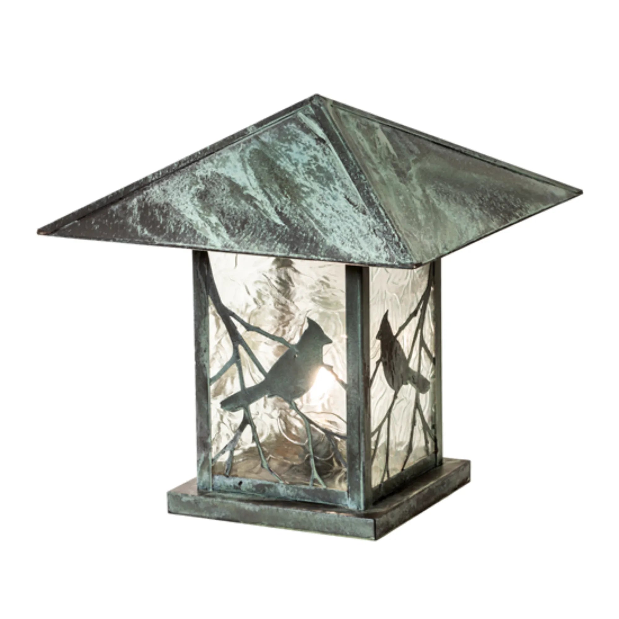 17.5" Square Seneca Song Bird Pier Mount – Verdigris – Clear Leaf – Wet-Rated – Meyda Lighting