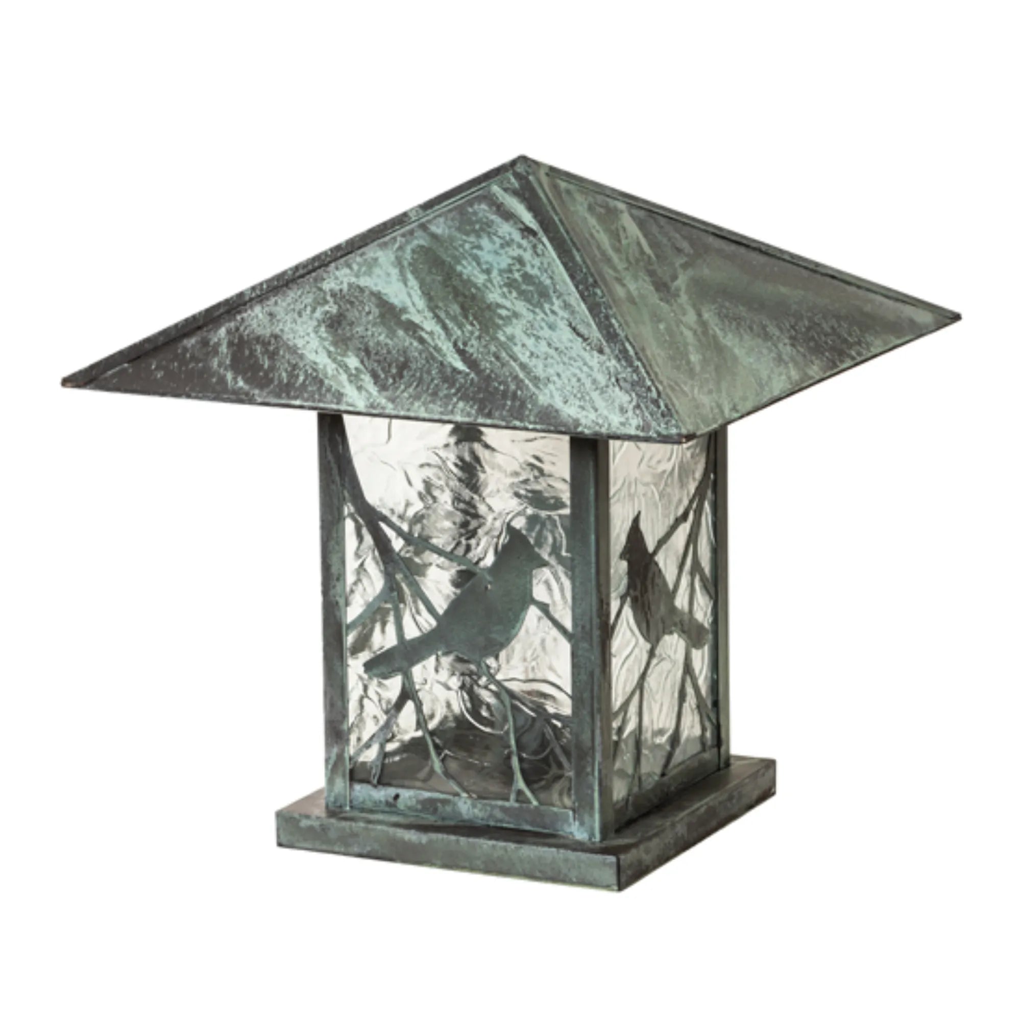 17.5" Square Seneca Song Bird Pier Mount – Verdigris – Clear Leaf – Wet-Rated – Meyda Lighting