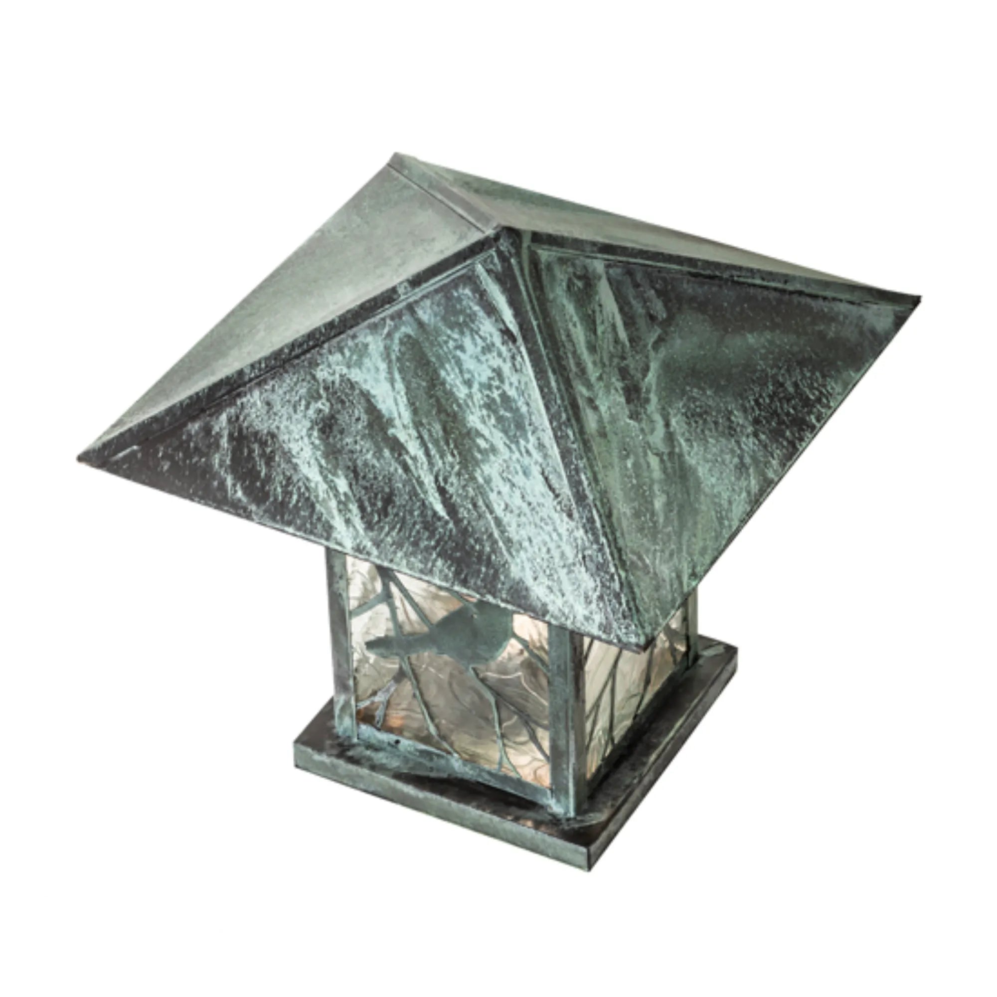 17.5" Square Seneca Song Bird Pier Mount – Verdigris – Clear Leaf – Wet-Rated – Meyda Lighting