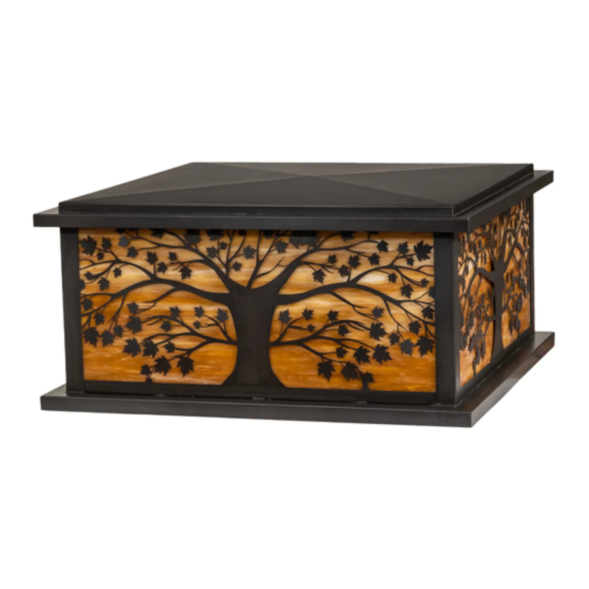 34" Square Maple Tree Pier Mount – Craftsman Brown – Honey Art Glass – Wet-Rated – Meyda Lighting