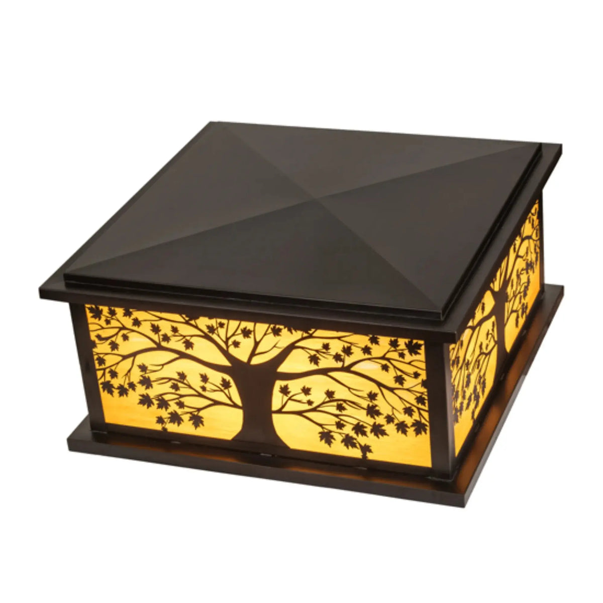 34" Square Maple Tree Pier Mount – Craftsman Brown – Honey Art Glass – Wet-Rated – Meyda Lighting Meyda Lighting