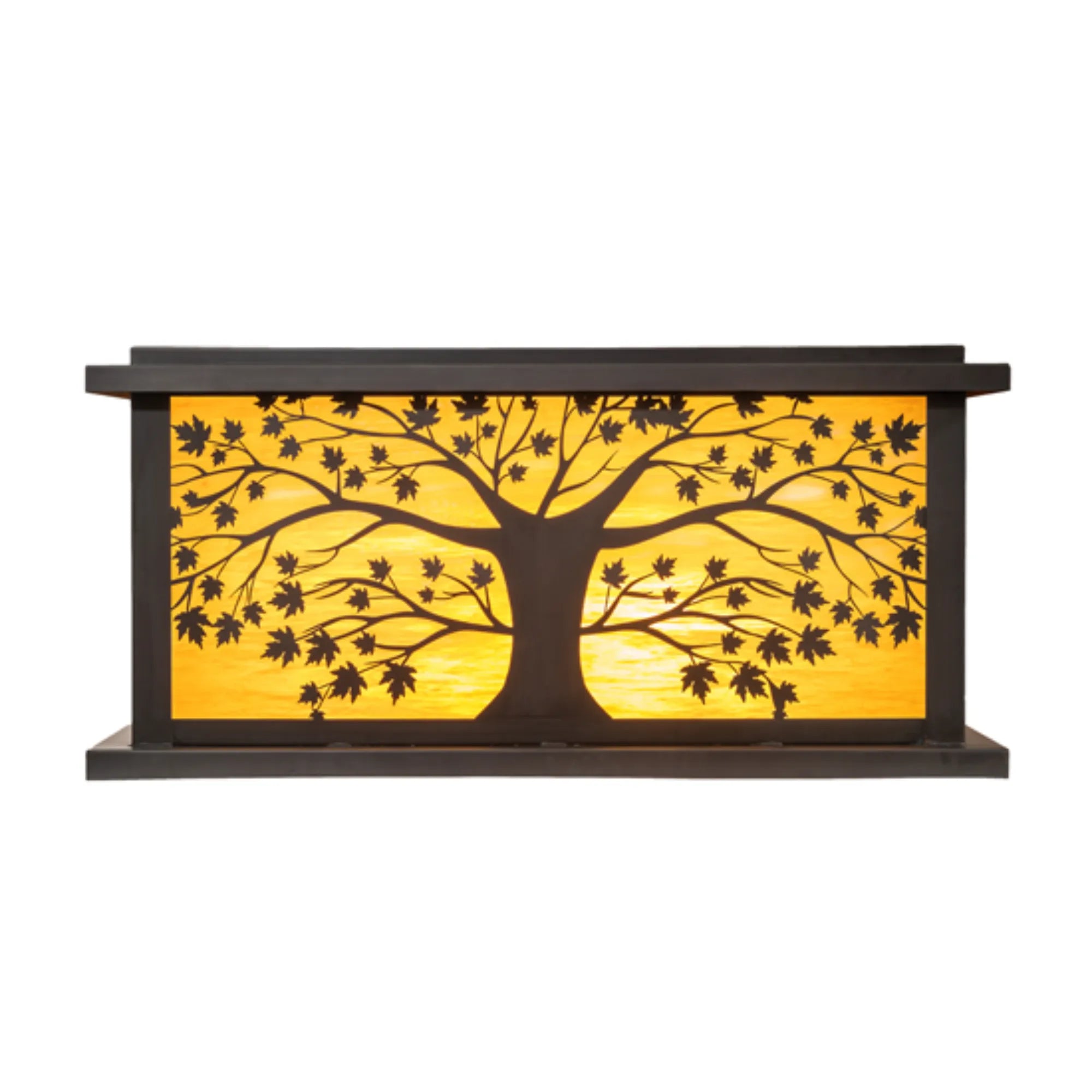 34" Square Maple Tree Pier Mount – Craftsman Brown – Honey Art Glass – Wet-Rated – Meyda Lighting