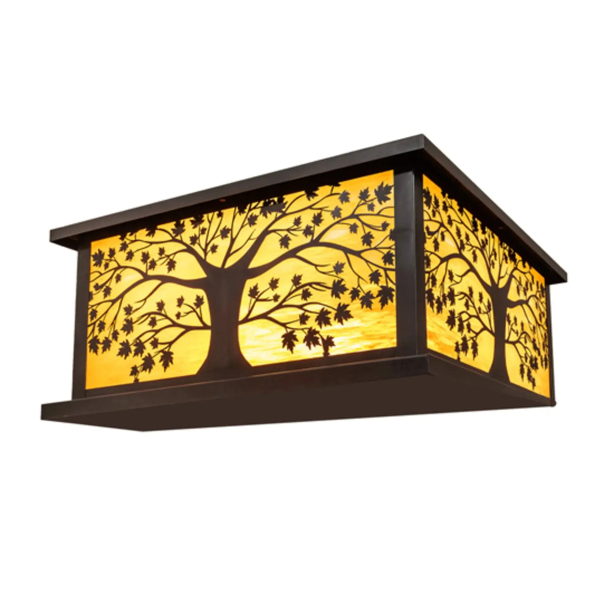 34" Square Maple Tree Pier Mount – Craftsman Brown – Honey Art Glass – Wet-Rated – Meyda Lighting Meyda Lighting