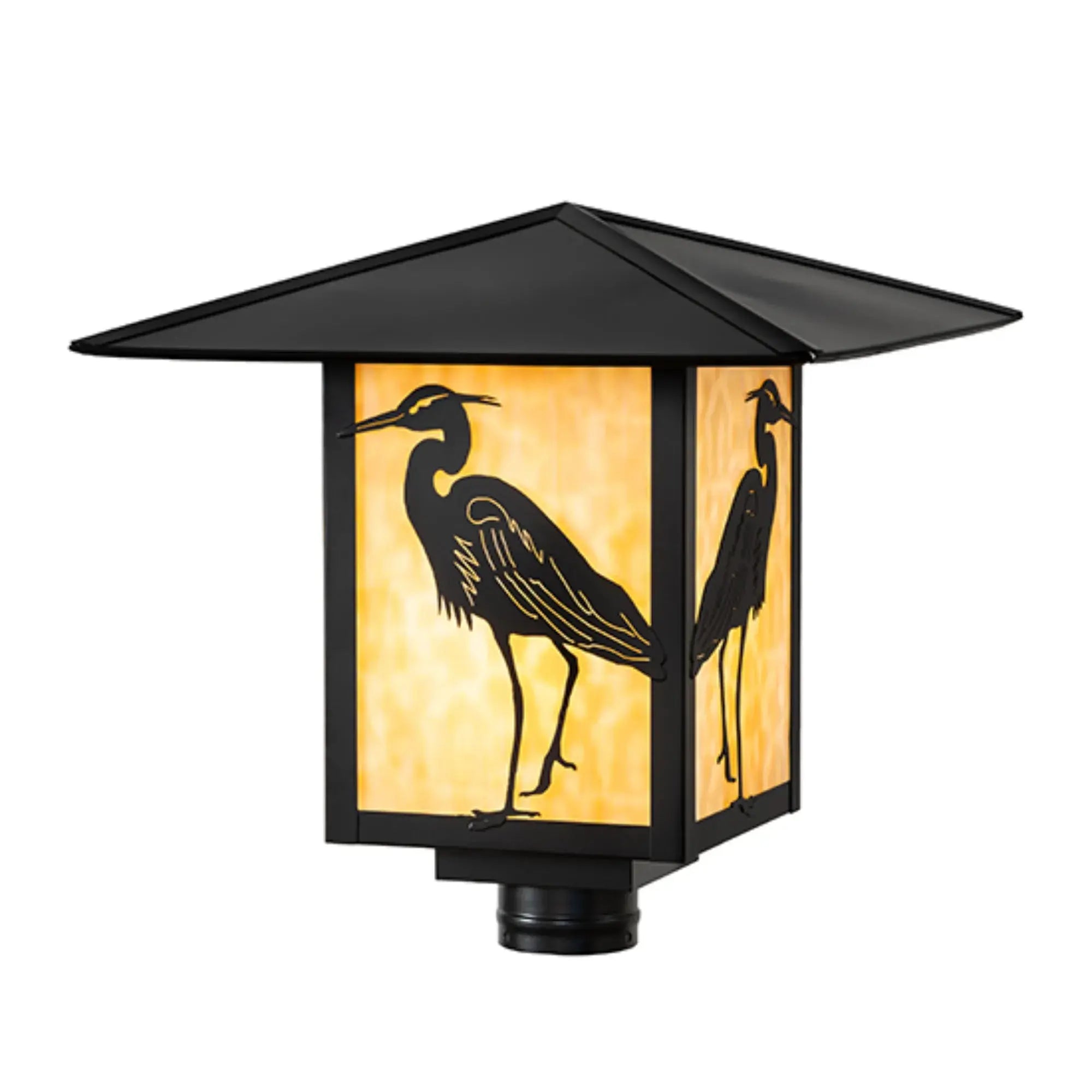 16" Square Seneca Heron Post Mount – Solar Black – Beige Art Glass – Wet-Rated – Meyda Lighting Meyda Lighting