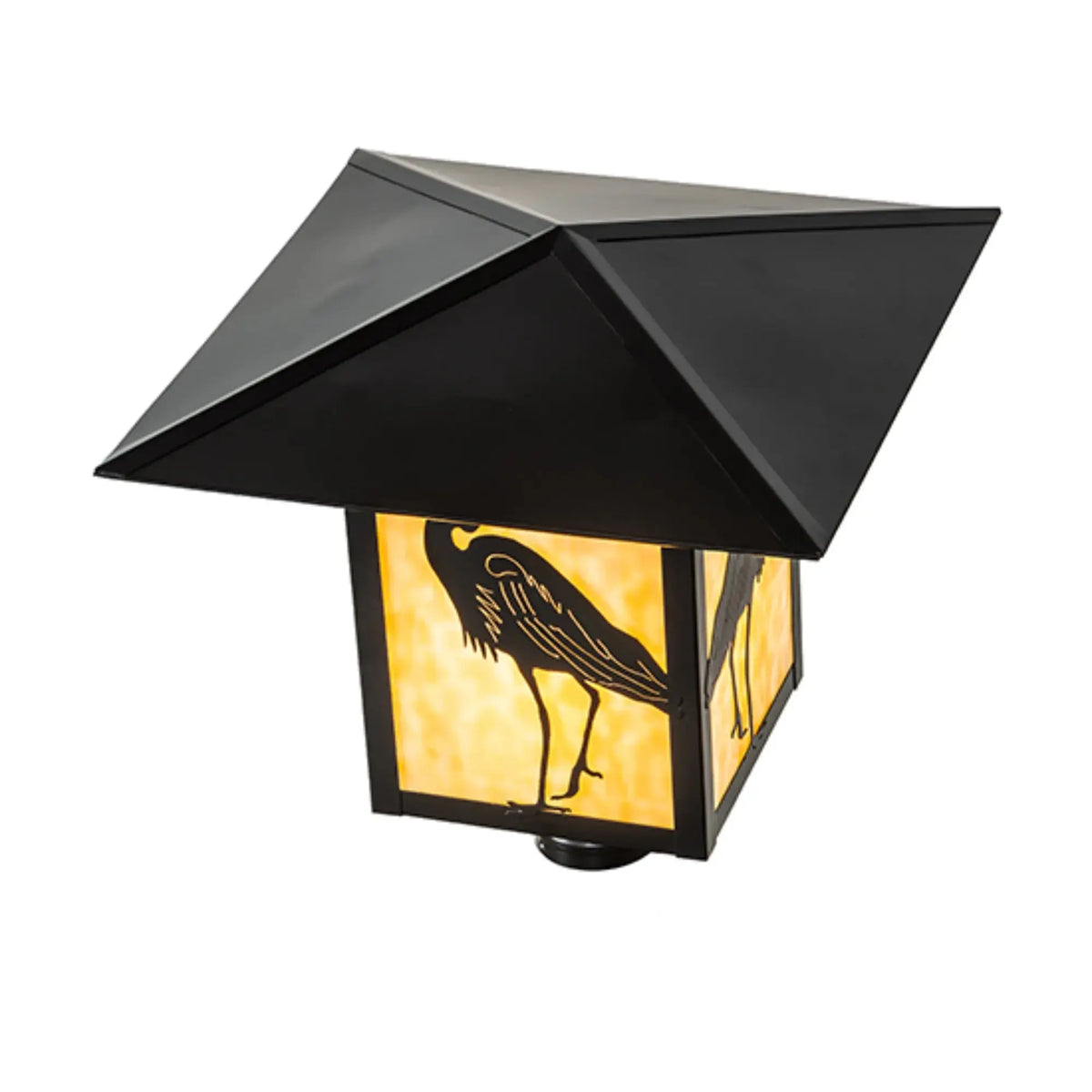 16" Square Seneca Heron Post Mount – Solar Black – Beige Art Glass – Wet-Rated – Meyda Lighting Meyda Lighting