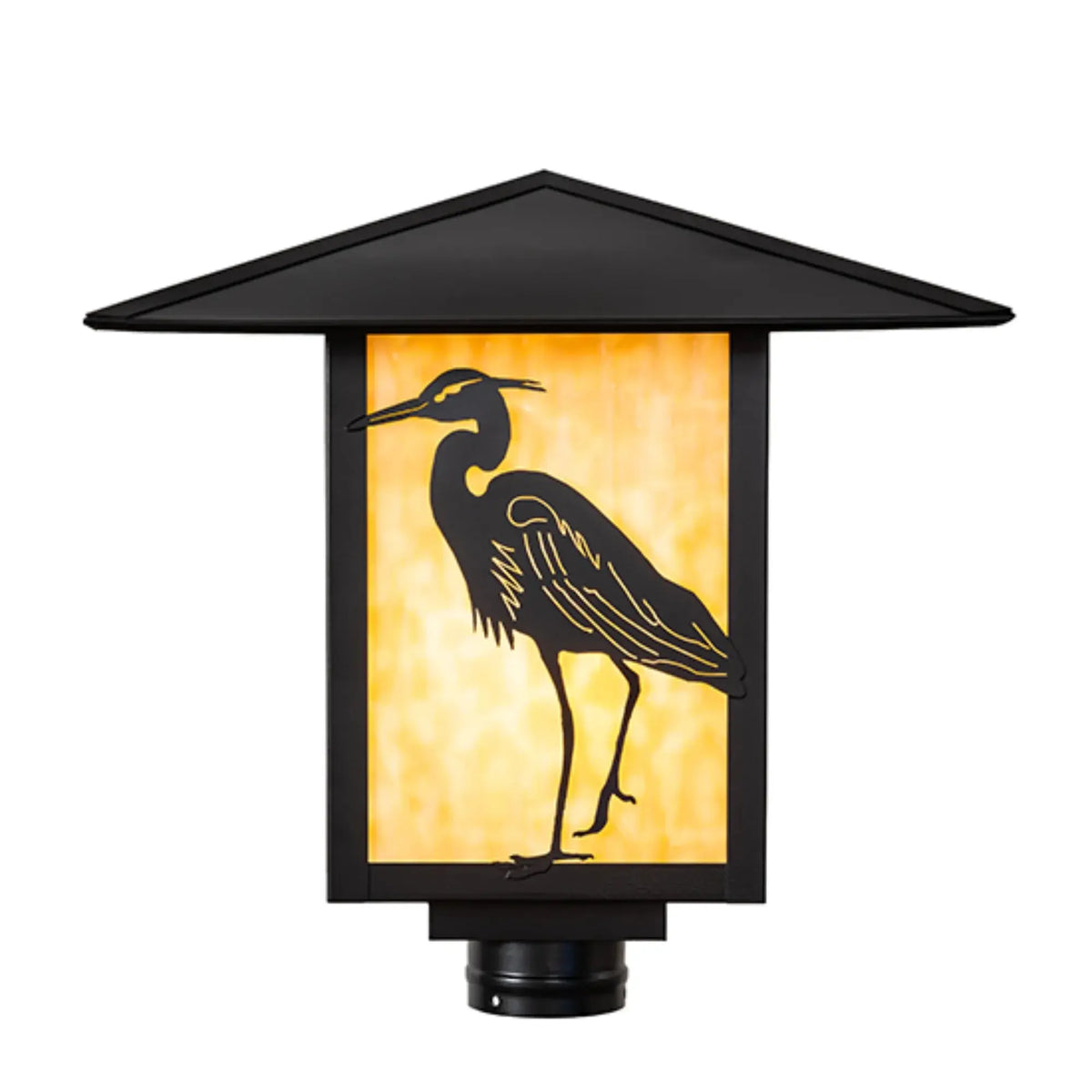 16" Square Seneca Heron Post Mount – Solar Black – Beige Art Glass – Wet-Rated – Meyda Lighting Meyda Lighting