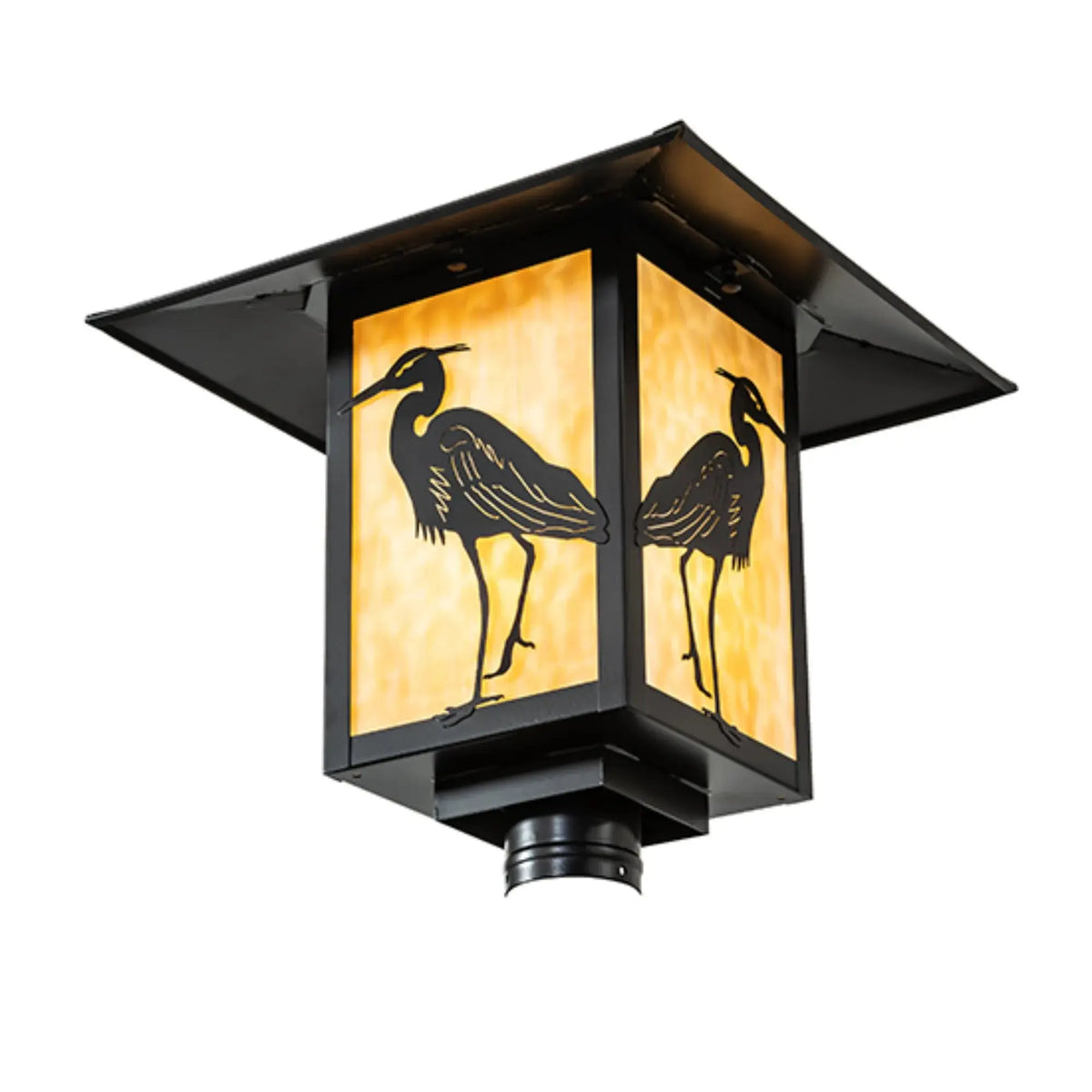 16" Square Seneca Heron Post Mount – Solar Black – Beige Art Glass – Wet-Rated – Meyda Lighting Meyda Lighting