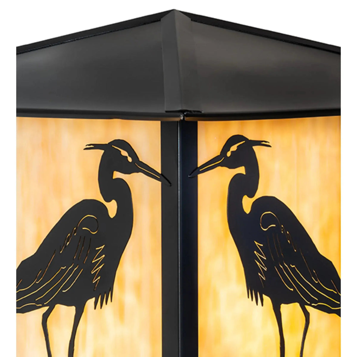 16" Square Seneca Heron Post Mount – Solar Black – Beige Art Glass – Wet-Rated – Meyda Lighting Meyda Lighting