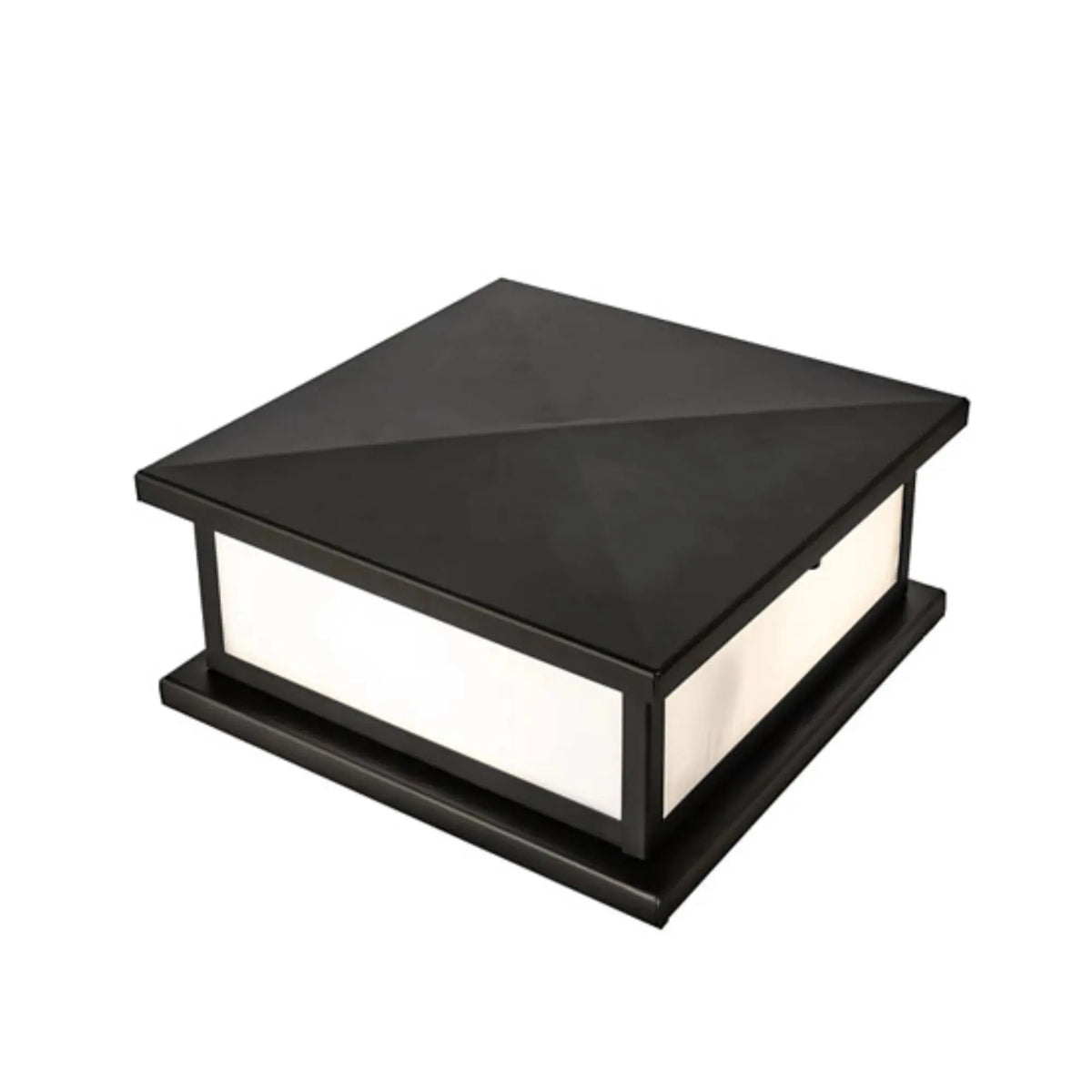 9" Square Mission Prime Pier Mount – Solar Black – White Art Glass – Wet-Rated – Meyda Lighting Meyda Lighting