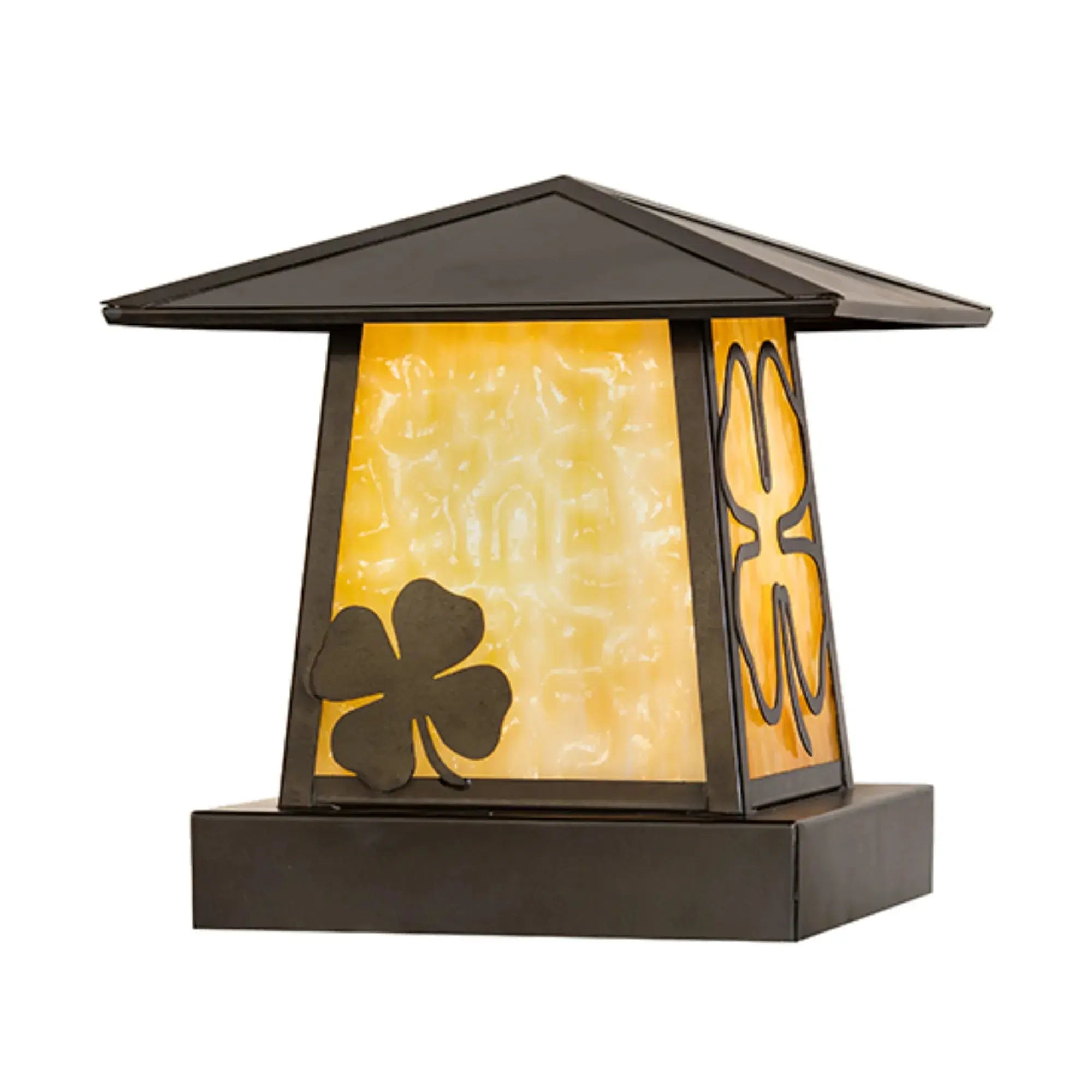 12" Square Shamrock Pier Mount – Craftsman Brown – Beige Art Glass – Wet-Rated – Meyda Lighting Meyda Lighting
