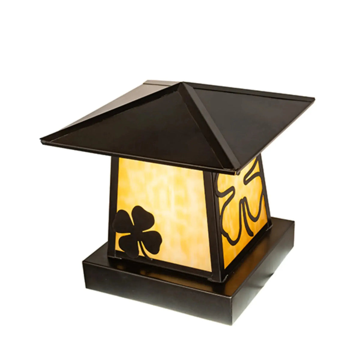 12" Square Shamrock Pier Mount – Craftsman Brown – Beige Art Glass – Wet-Rated – Meyda Lighting Meyda Lighting